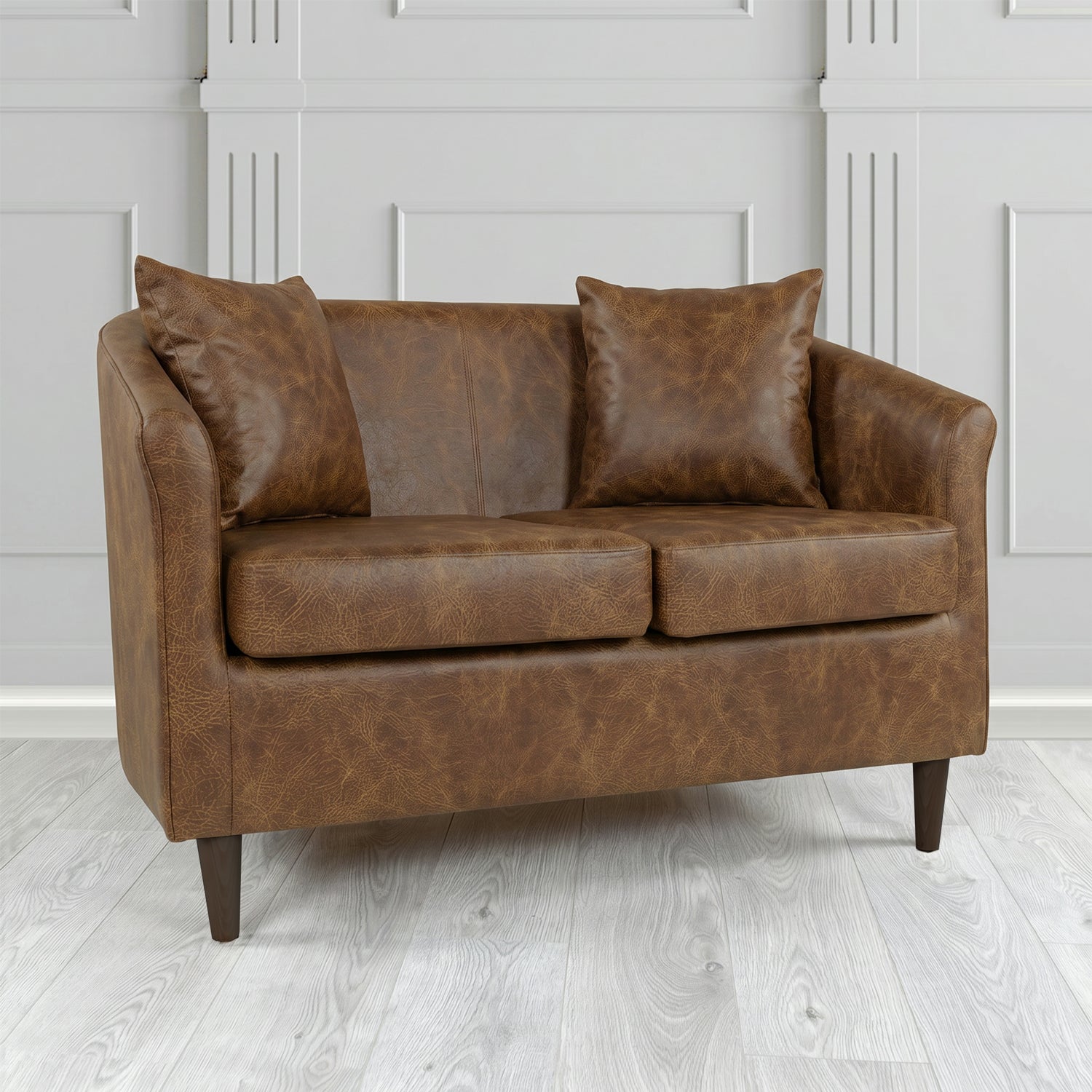 St Tropez 2 Seater Tub Sofa in Crest Leather Saloon Semi-Aniline Crib 5 Genuine Leather with Scatter Cushion