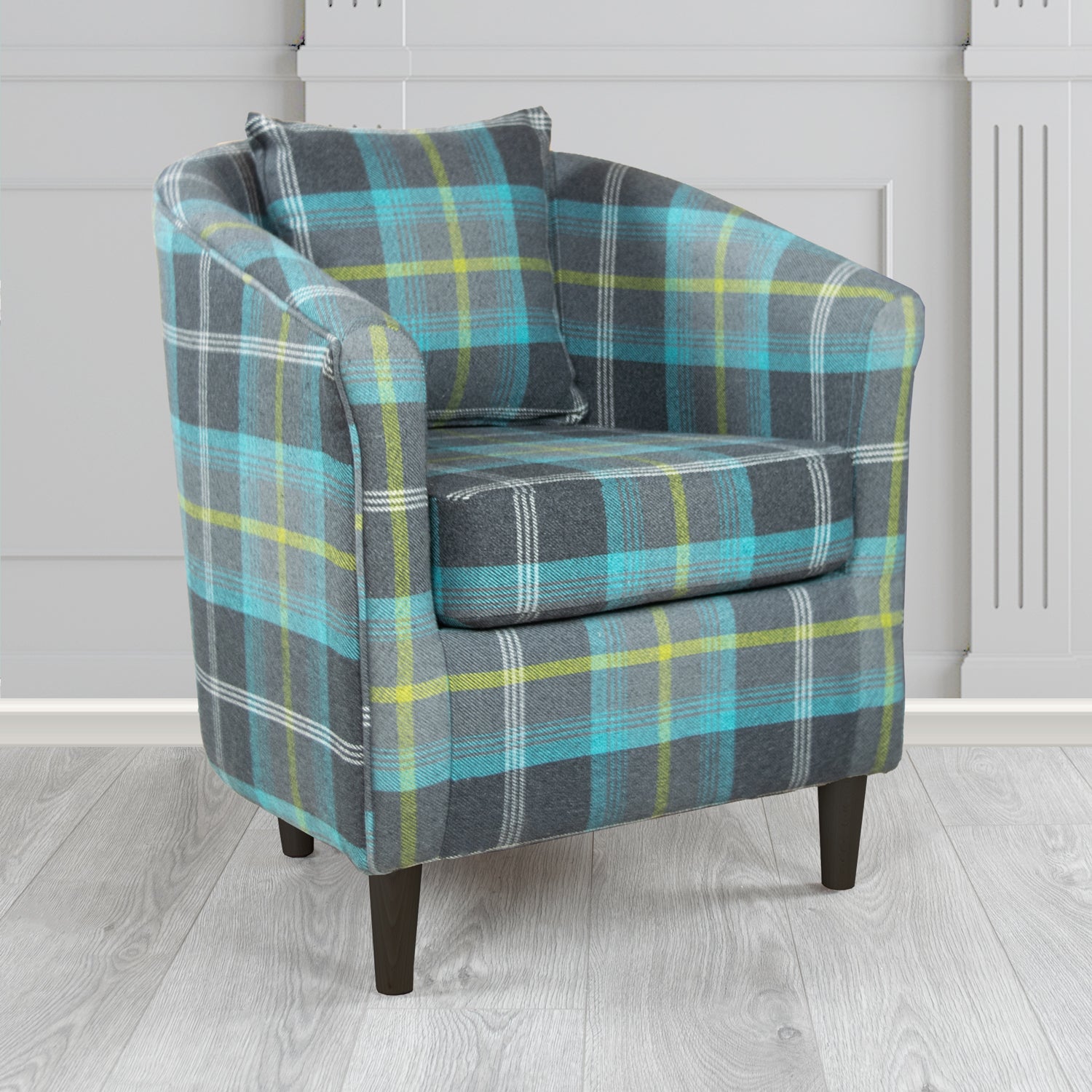 St Tropez Tub Chair in Balmoral Tartan Fabric with Scatter Cushion
