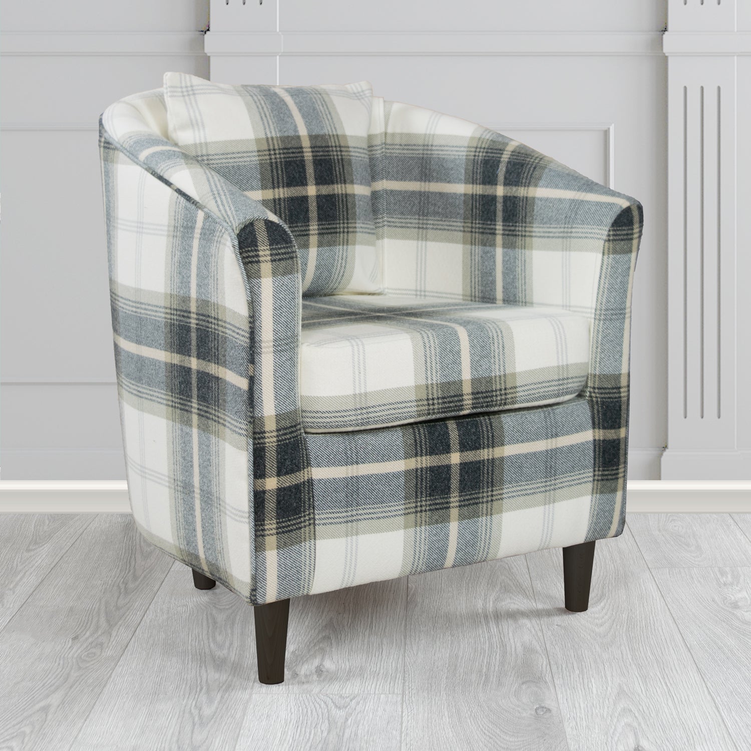 St Tropez Tub Chair in Balmoral Tartan Fabric with Scatter Cushion