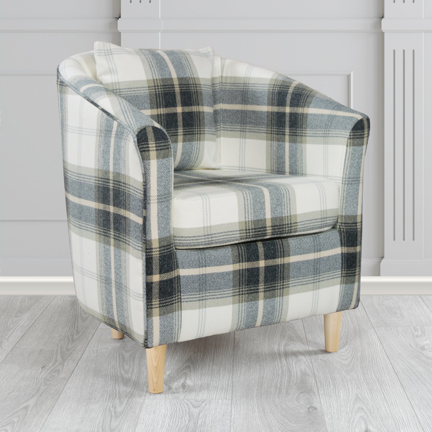 St Tropez Tub Chair in Balmoral Tartan Fabric with Scatter Cushion