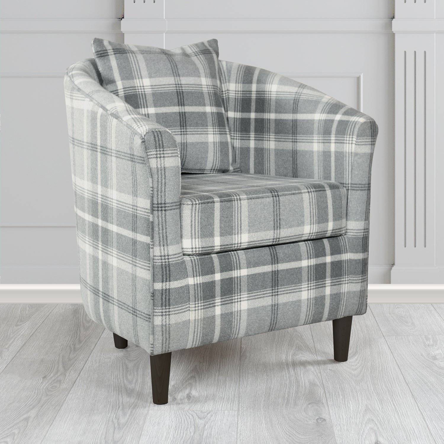 St Tropez Tub Chair in Balmoral Tartan Fabric with Scatter Cushion