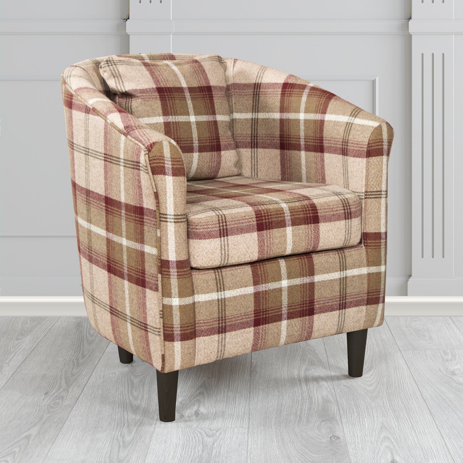 St Tropez Tub Chair in Balmoral Tartan Fabric with Scatter Cushion