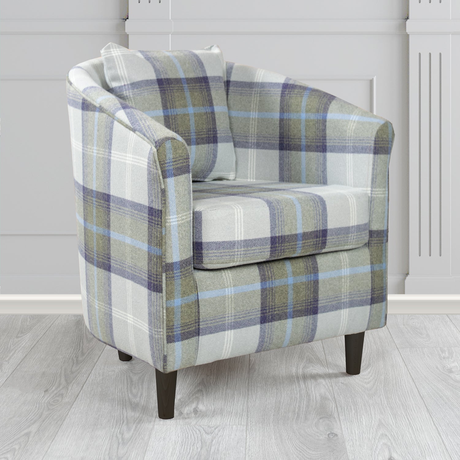 St Tropez Tub Chair in Balmoral Tartan Fabric with Scatter Cushion