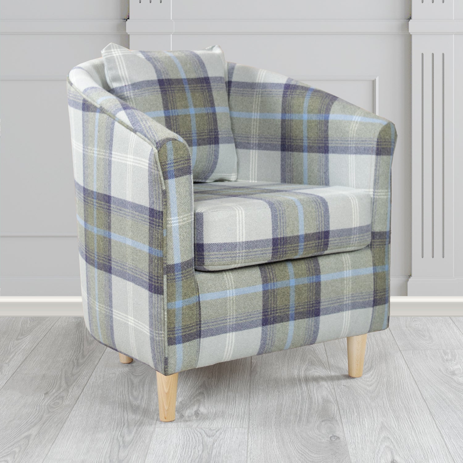St Tropez Tub Chair in Balmoral Tartan Fabric with Scatter Cushion