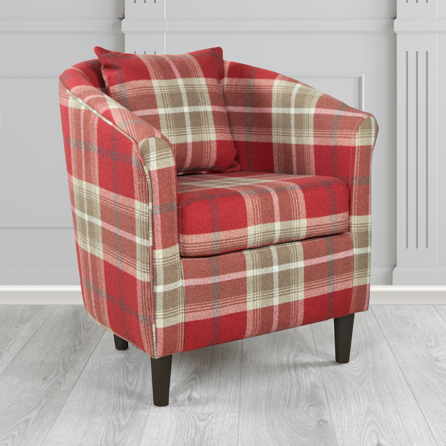 St Tropez Tub Chair in Balmoral Tartan Fabric with Scatter Cushion