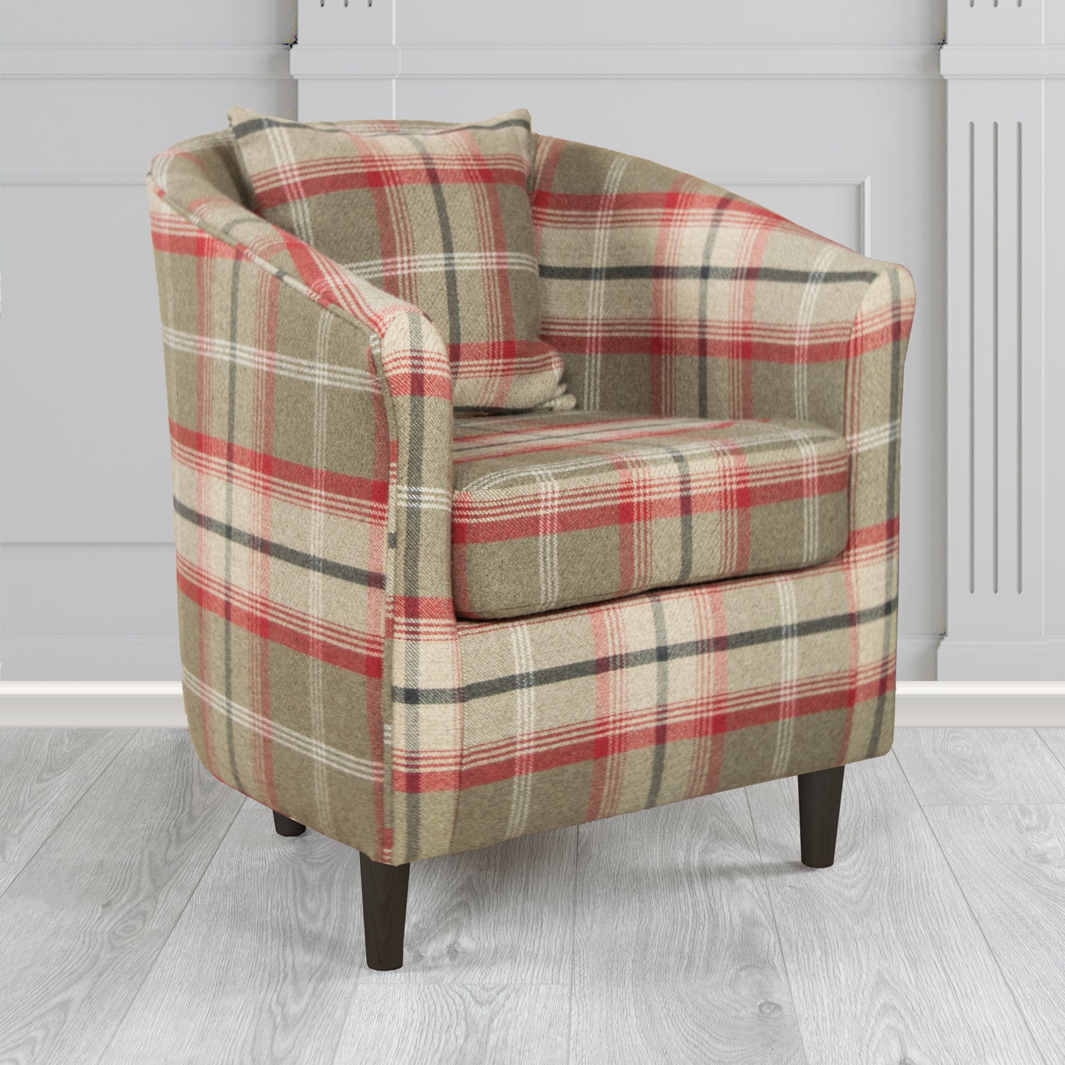 St Tropez Tub Chair in Balmoral Tartan Fabric with Scatter Cushion