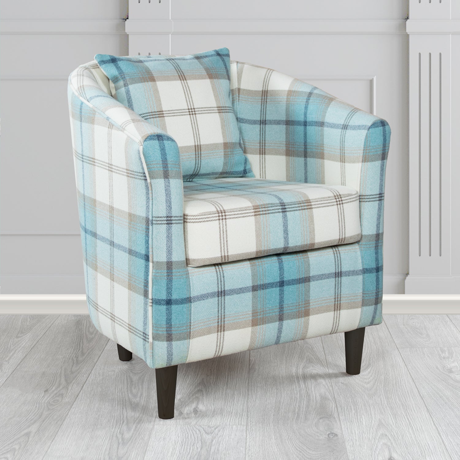 St Tropez Tub Chair in Balmoral Tartan Fabric with Scatter Cushion