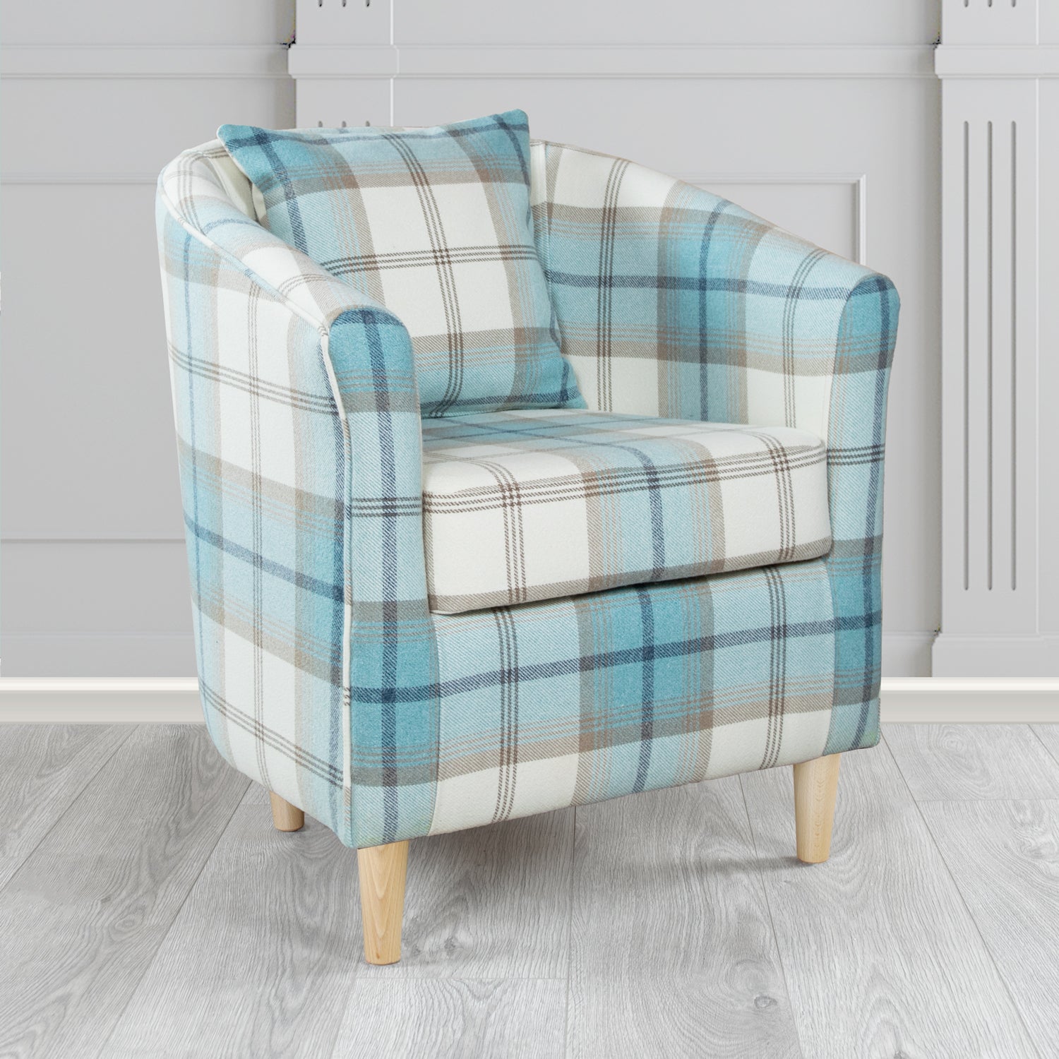 St Tropez Tub Chair in Balmoral Tartan Fabric with Scatter Cushion