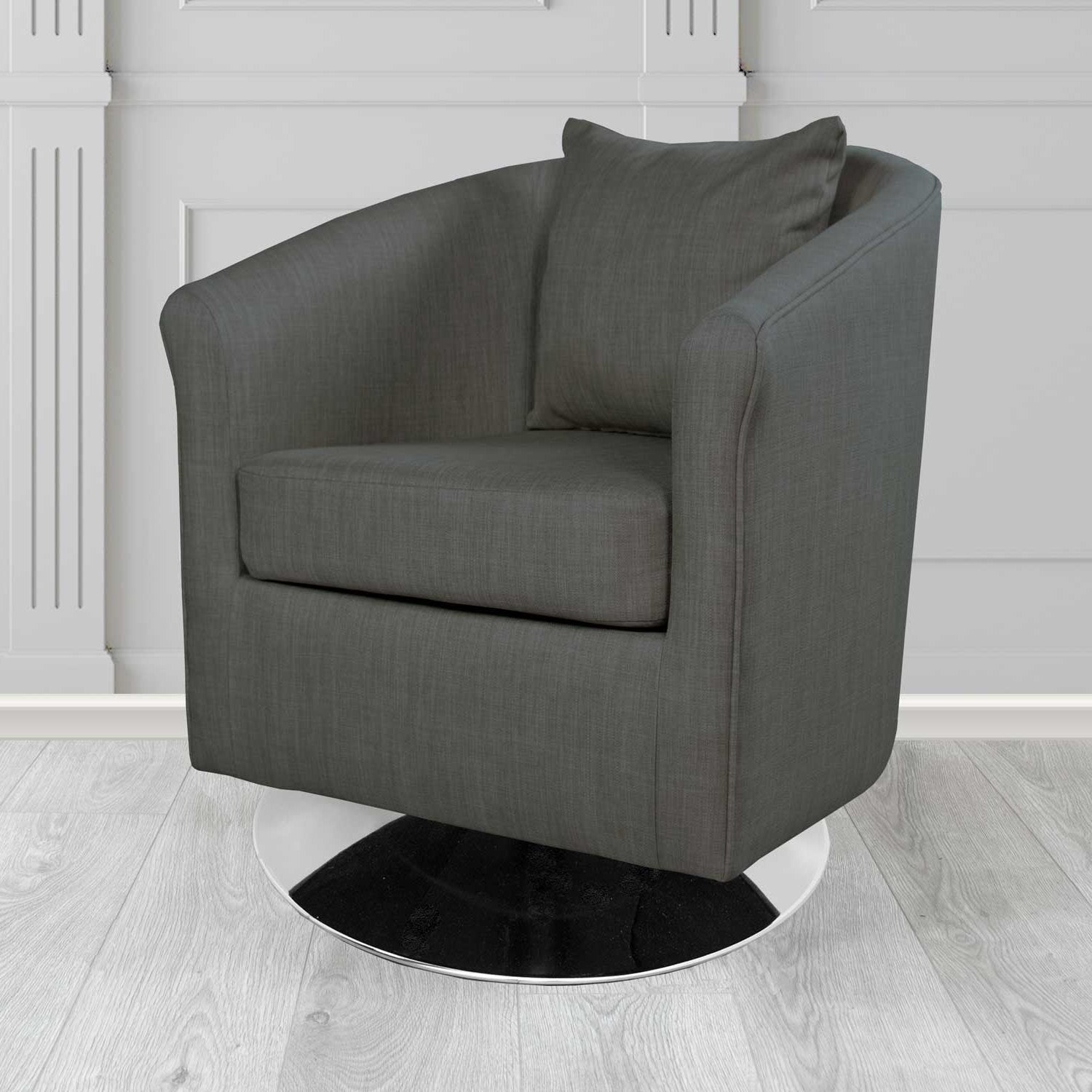 St Tropez Swivel Tub Chair in Charles Plain Linen Fabric with Scatter Cushion
