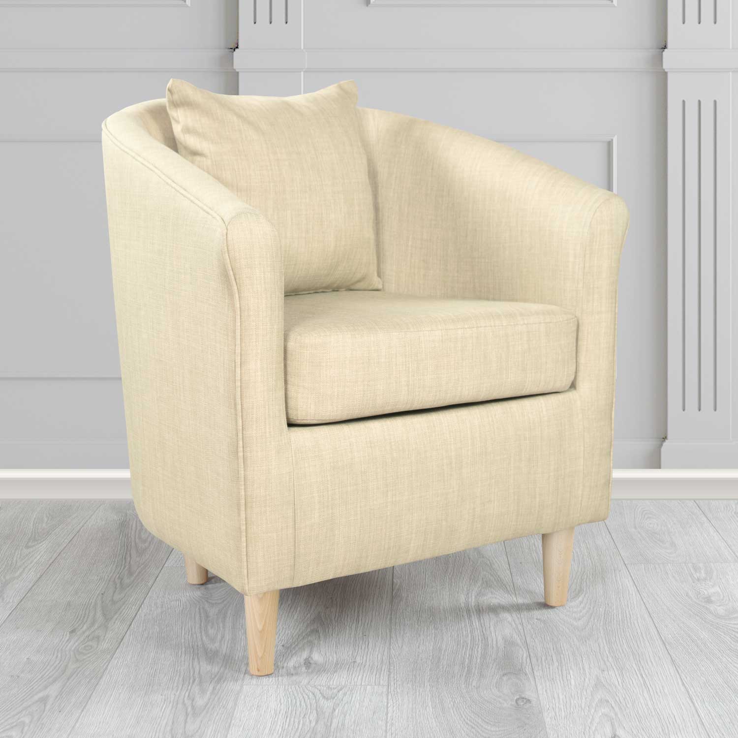 St Tropez Tub Chair with Scatter Cushion in Charles Plain Linen Fabric - The Tub Chair Shop