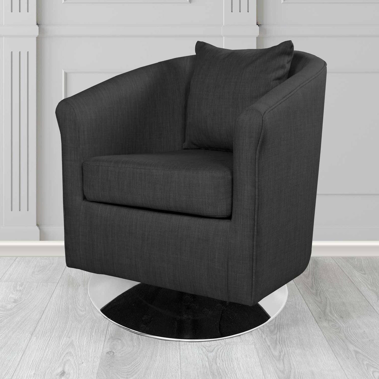 St Tropez Swivel Tub Chair in Charles Plain Linen Fabric with Scatter Cushion