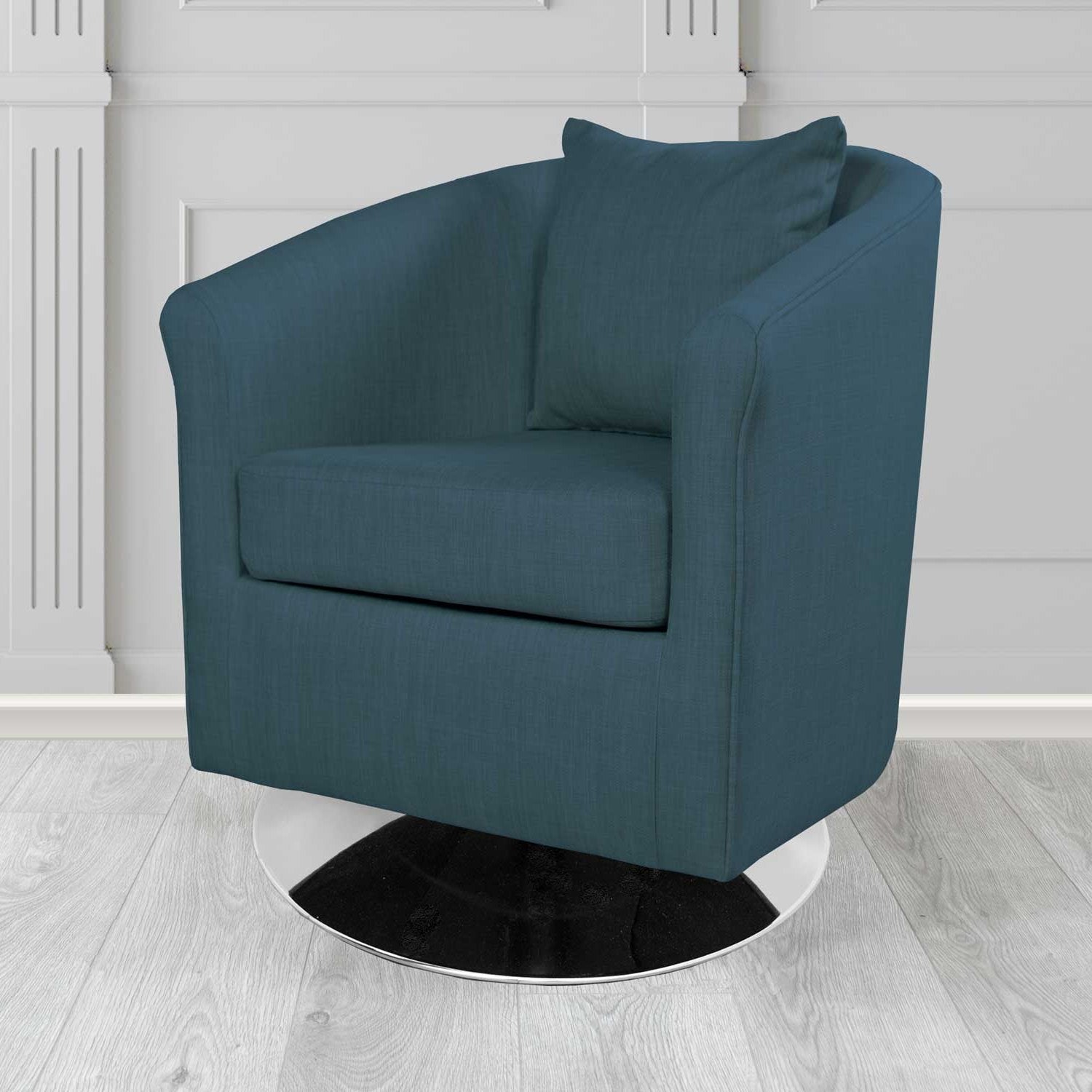 St Tropez Swivel Tub Chair in Charles Plain Linen Fabric with Scatter Cushion