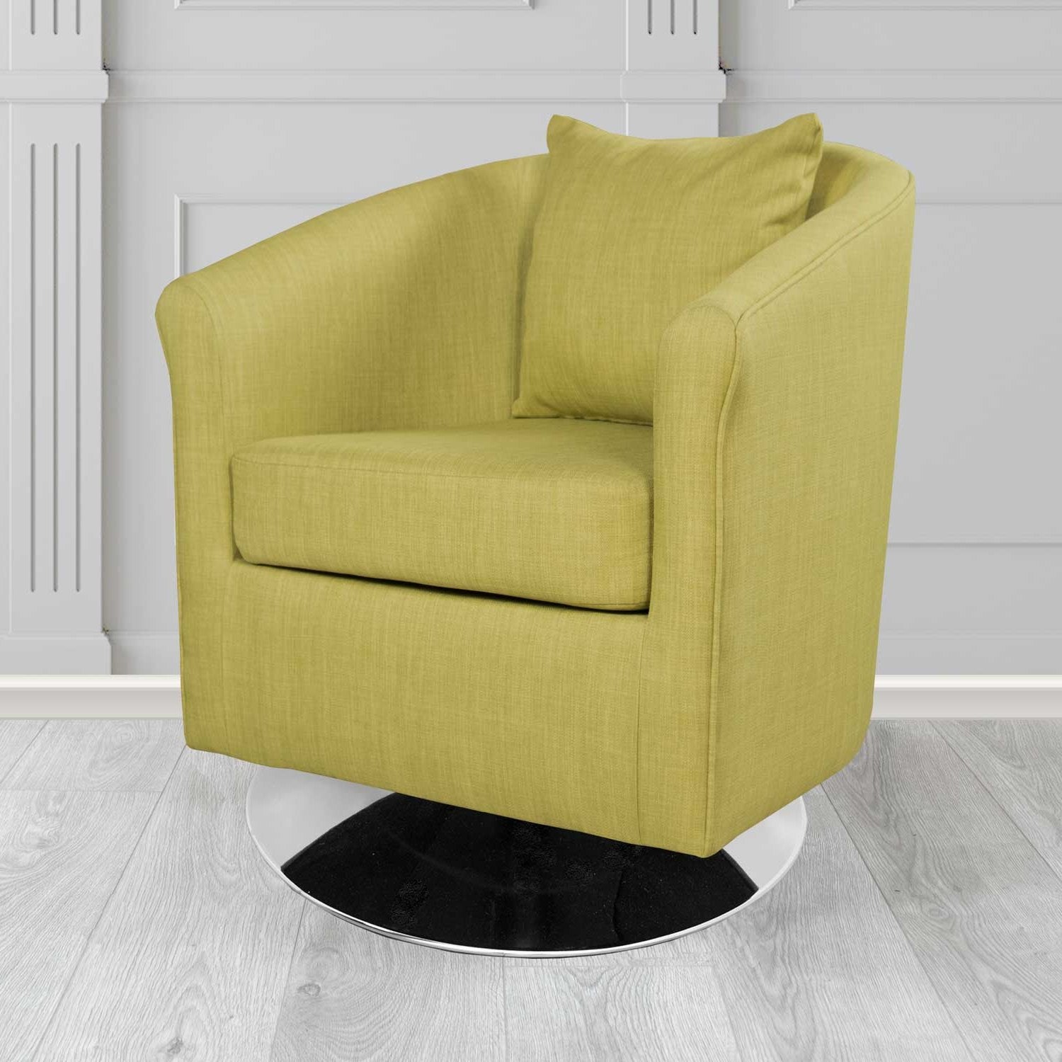 St Tropez Swivel Tub Chair in Charles Plain Linen Fabric with Scatter Cushion