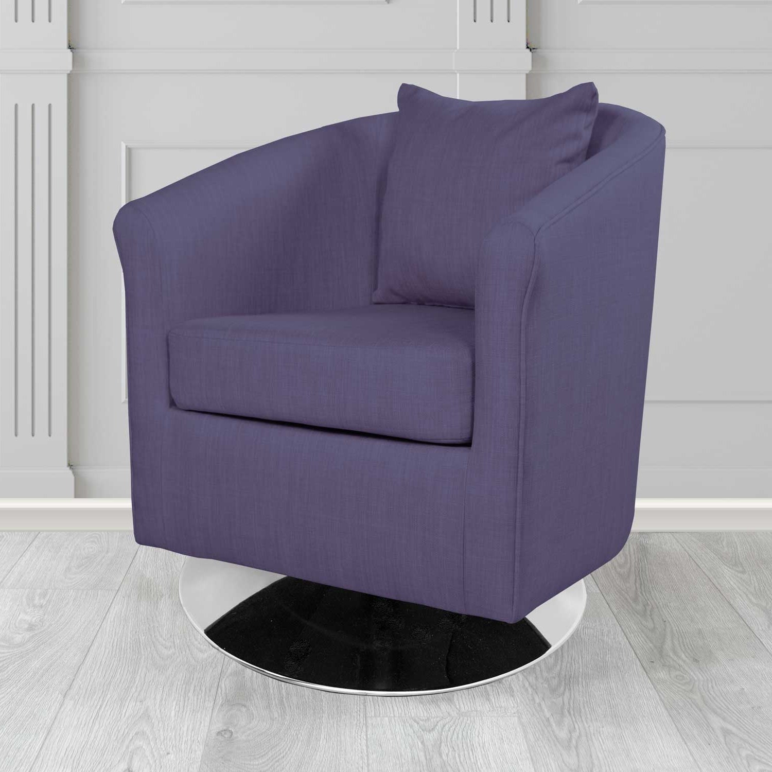 St Tropez Swivel Tub Chair in Charles Plain Linen Fabric with Scatter Cushion