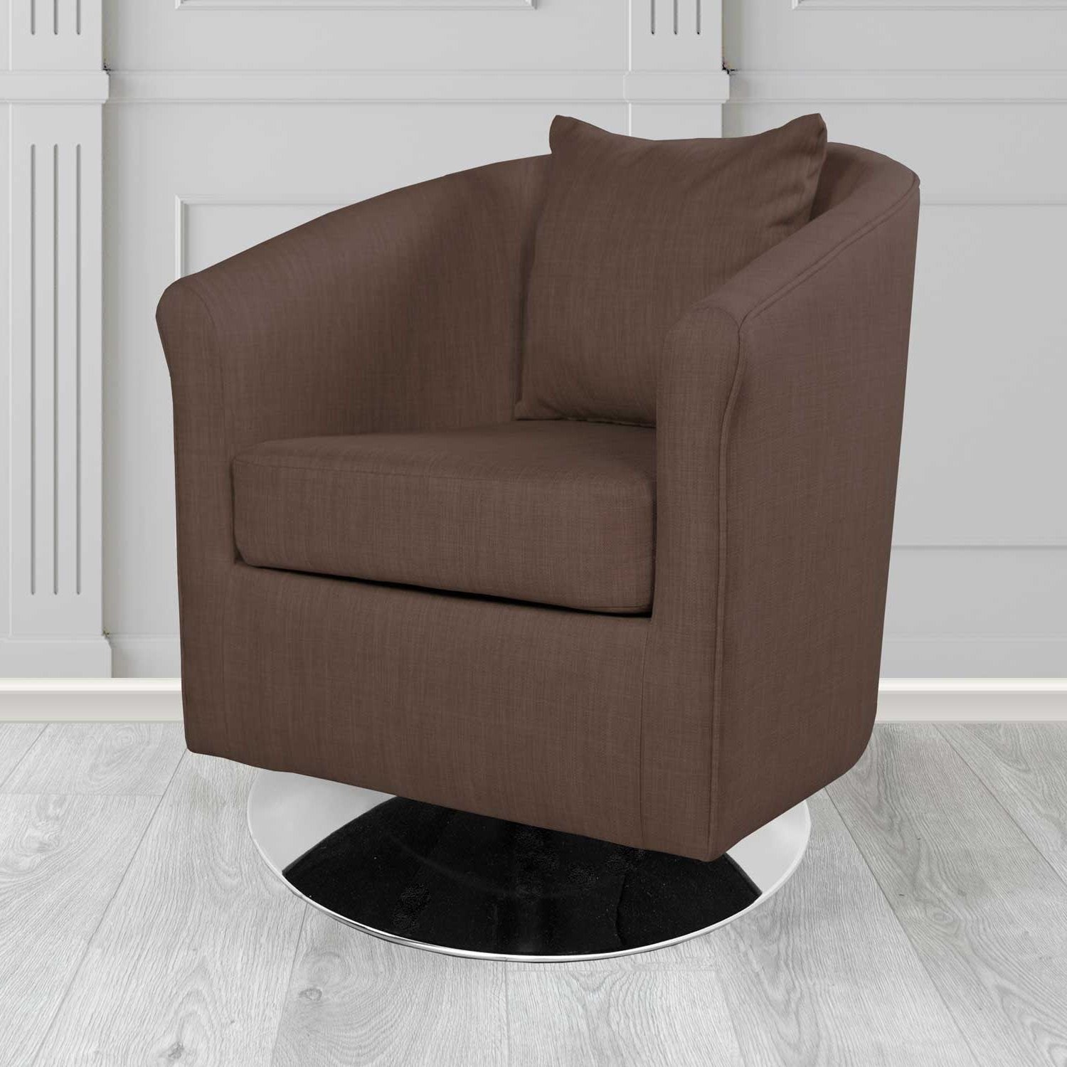 St Tropez Swivel Tub Chair in Charles Plain Linen Fabric with Scatter Cushion