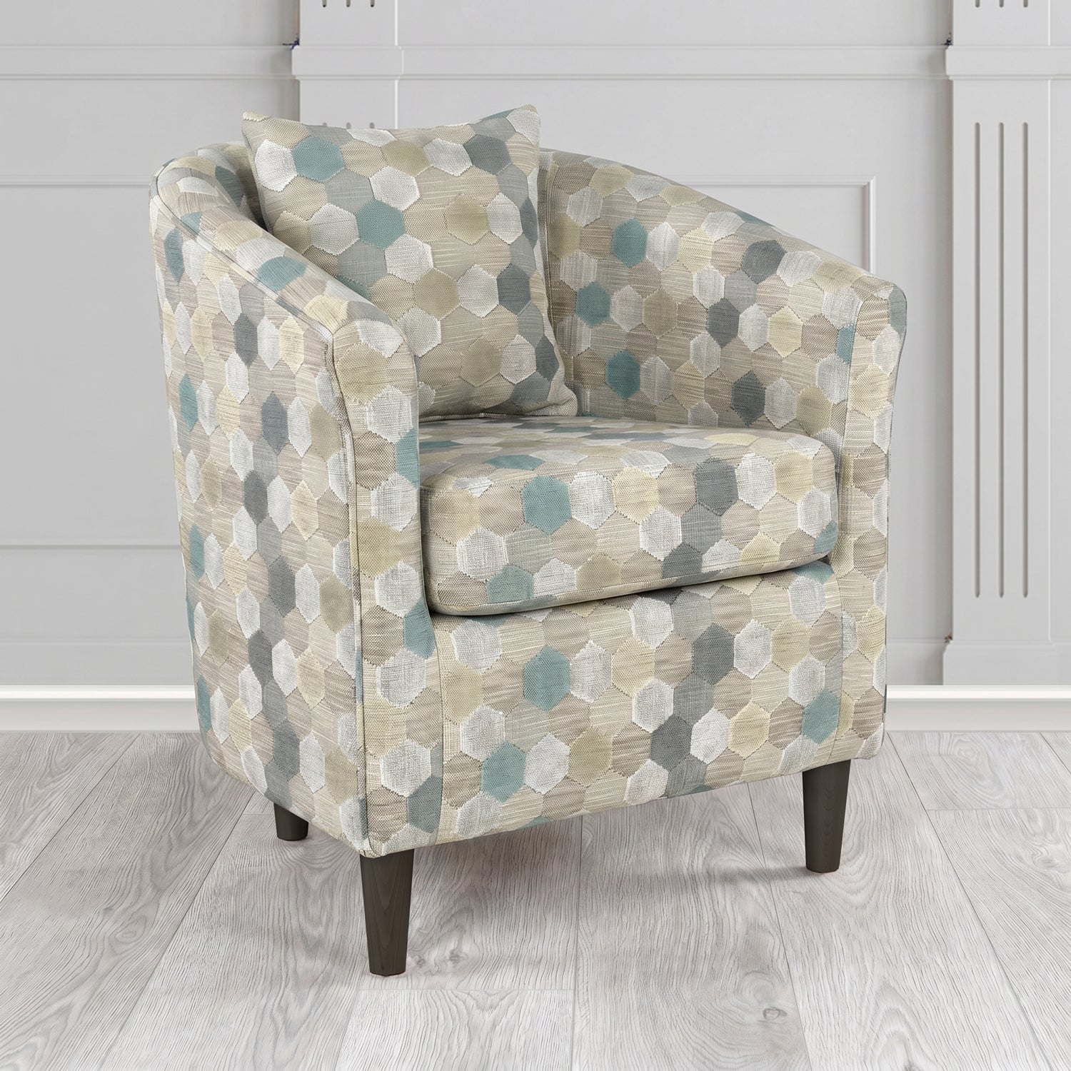 St Tropez Tub Chair in Cristina Marrone Extravaganza Honeycomb Velvet Pattern Fabric with Scatter Cushion