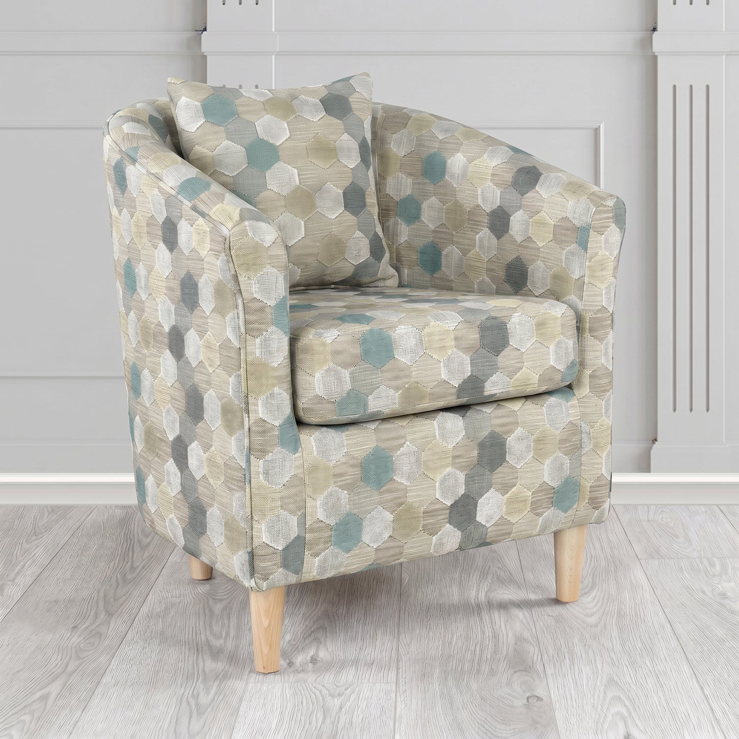 St Tropez Tub Chair in Cristina Marrone Extravaganza Honeycomb Velvet Pattern Fabric with Scatter Cushion