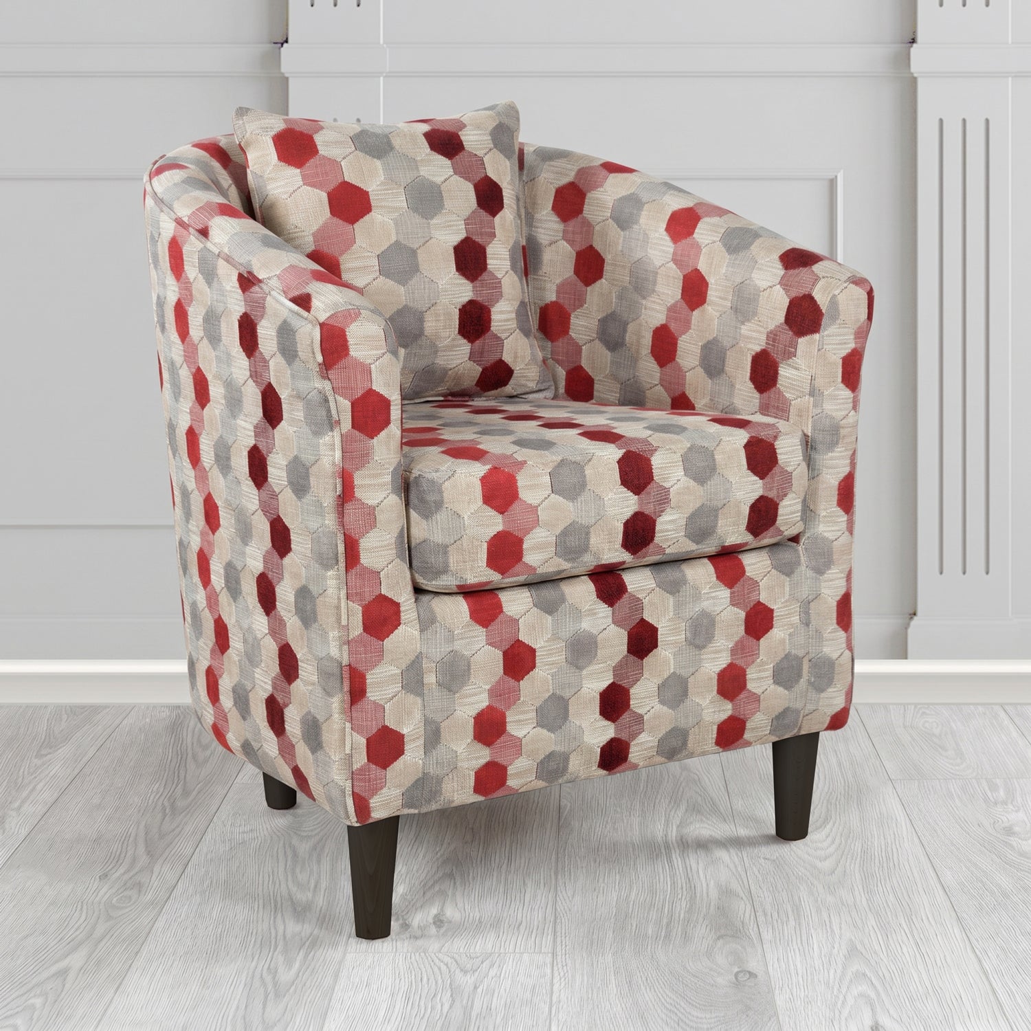 St Tropez Tub Chair in Cristina Marrone Extravaganza Honeycomb Velvet Pattern Fabric with Scatter Cushion