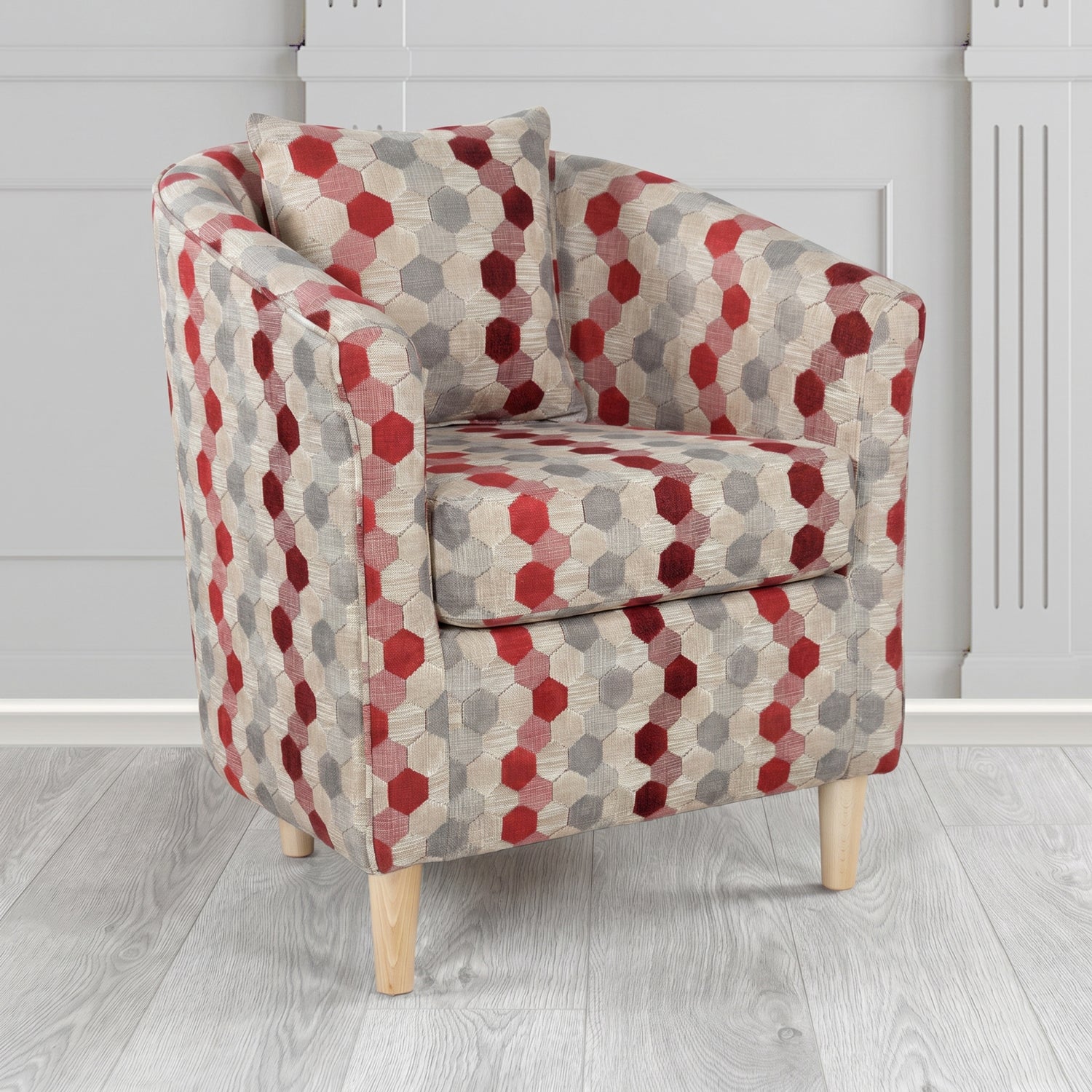 St Tropez Tub Chair in Cristina Marrone Extravaganza Honeycomb Velvet Pattern Fabric with Scatter Cushion