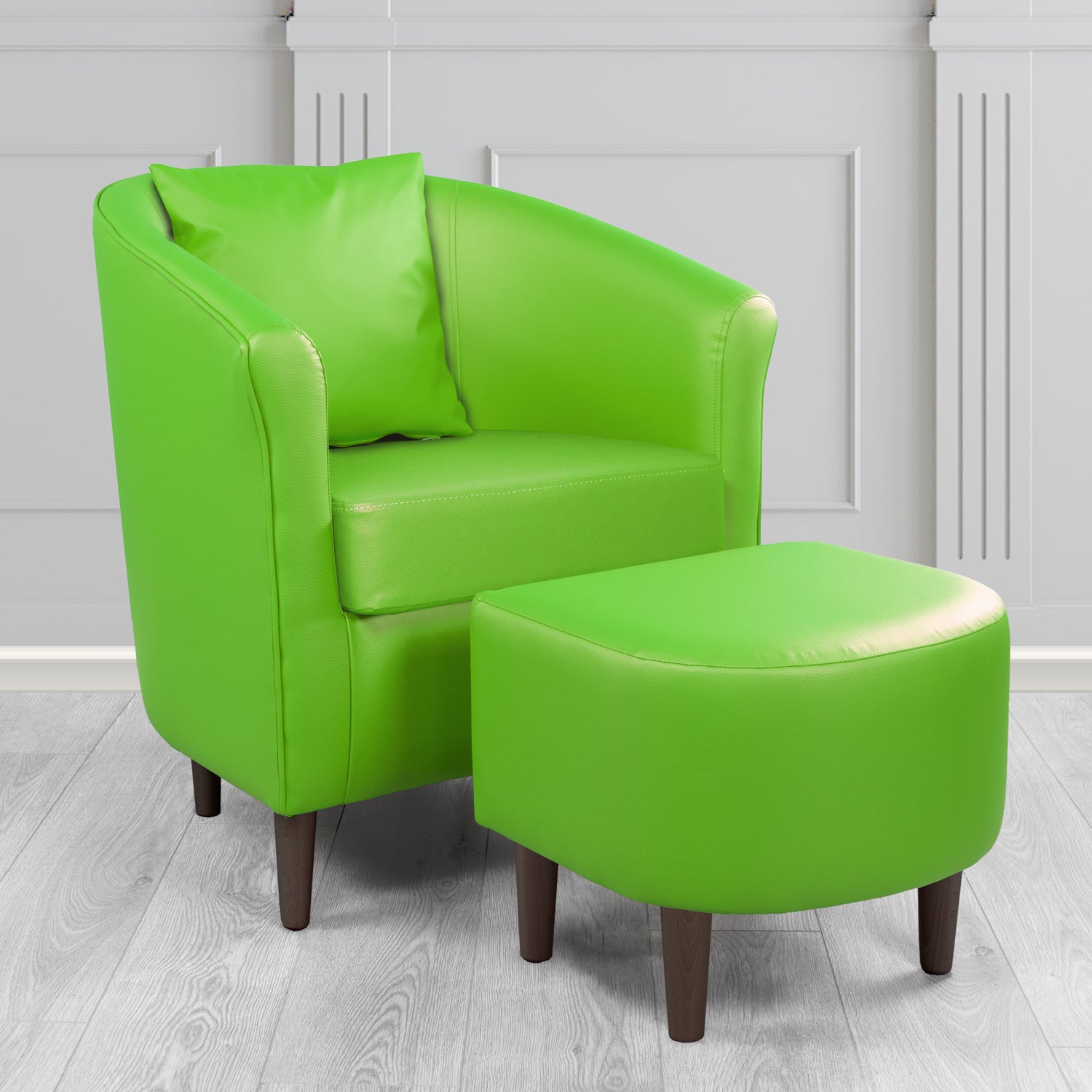 St Tropez Tub Chair with Footstool Set in Madrid Lime Faux Leather - The Tub Chair Shop
