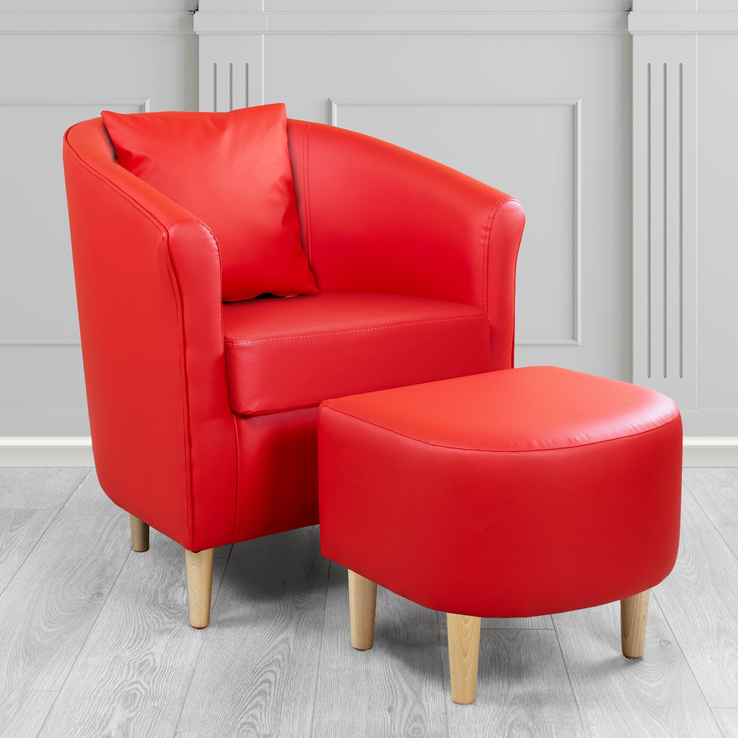St Tropez Tub Chair with Footstool Set in Madrid Rouge Faux Leather - The Tub Chair Shop