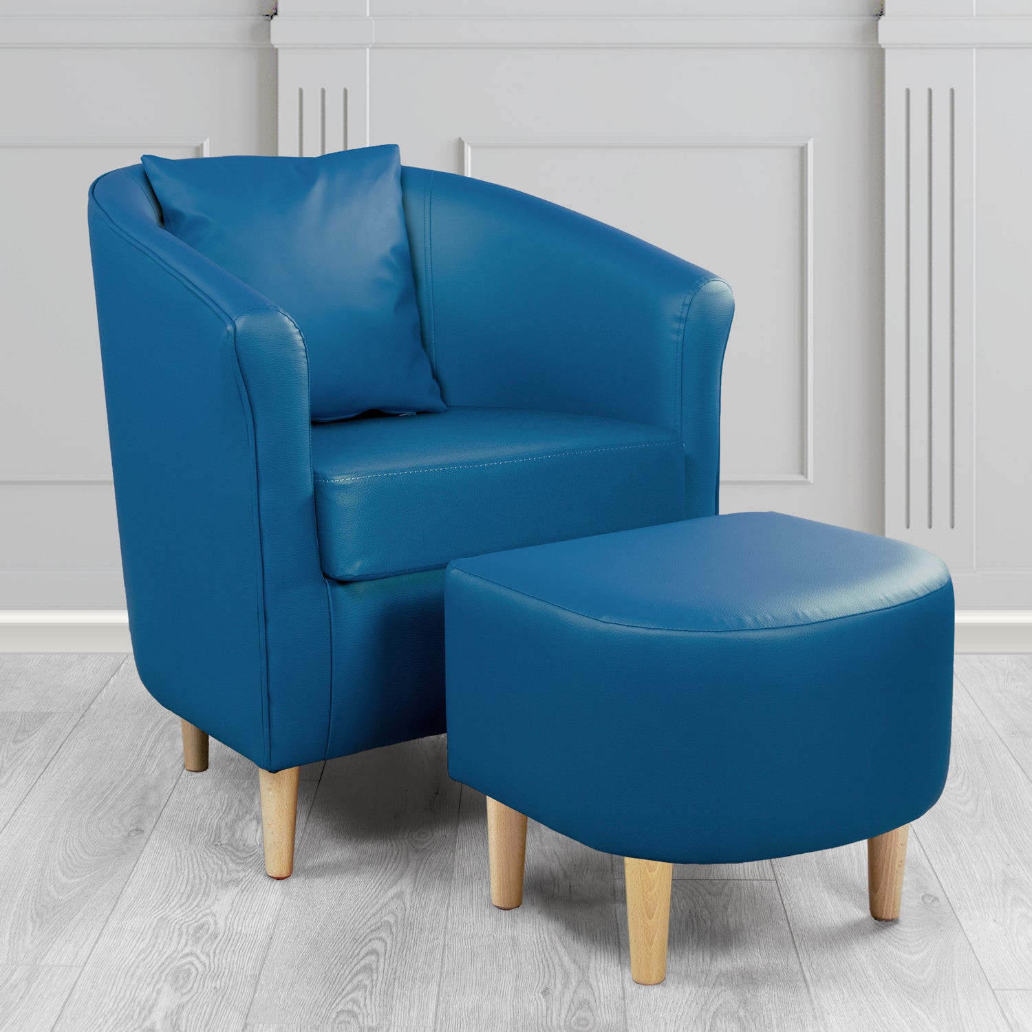 St Tropez Tub Chair with Footstool Set in Madrid Royal Faux Leather - The Tub Chair Shop