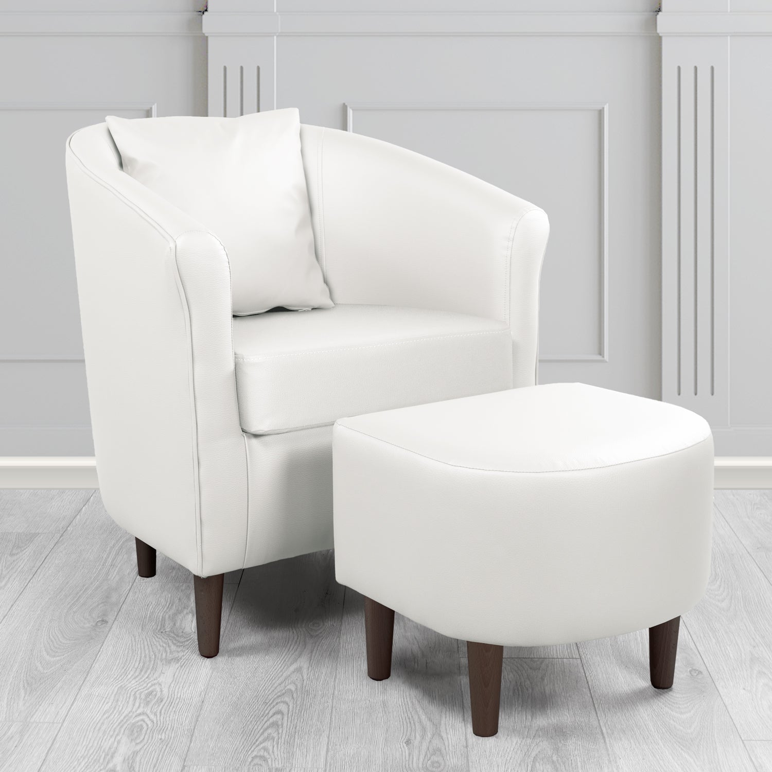 St Tropez Tub Chair with Footstool Set in Madrid White Faux Leather - The Tub Chair Shop