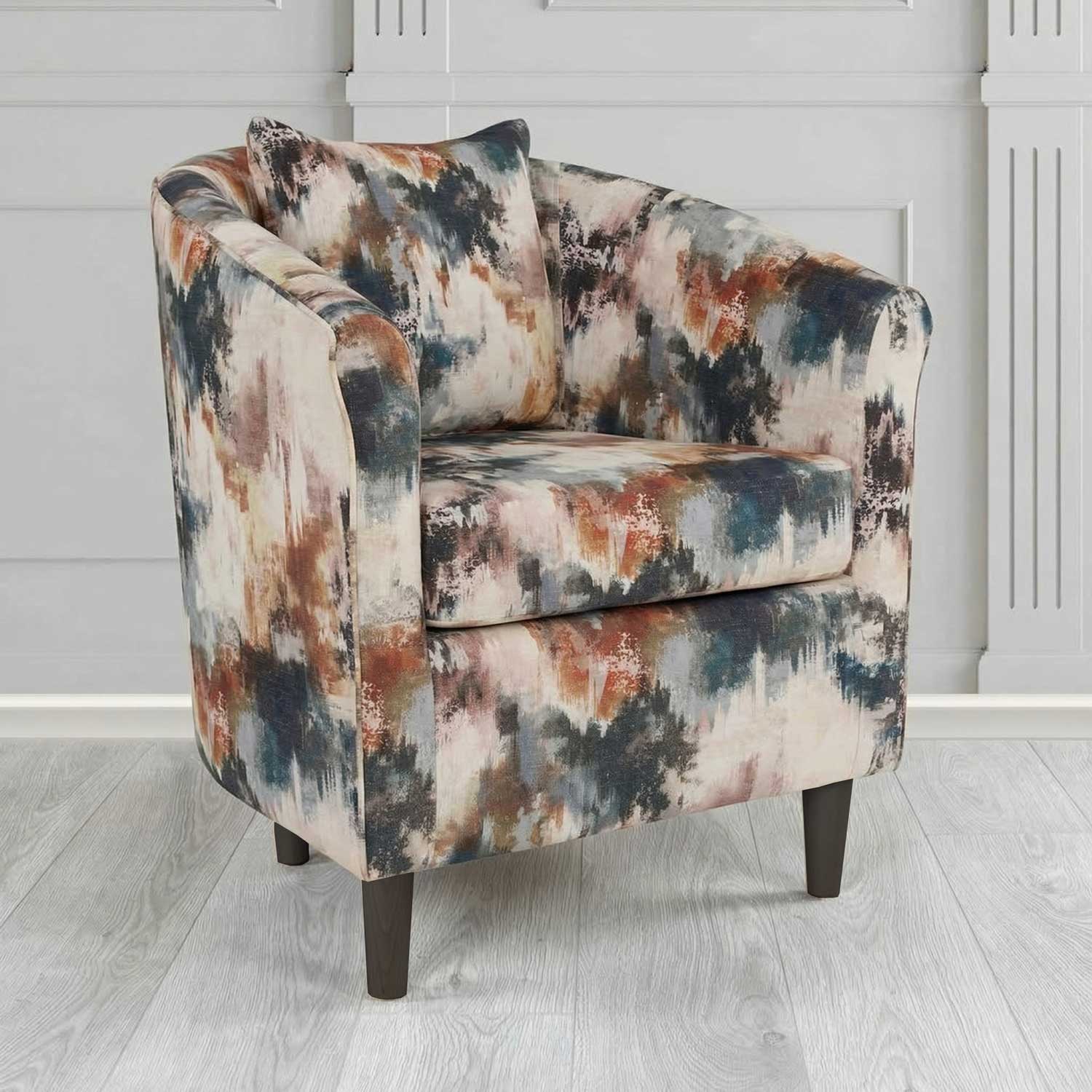 St Tropez Tub Chair in Fryett's Kala Abstract Fabric with Scatter Cushion