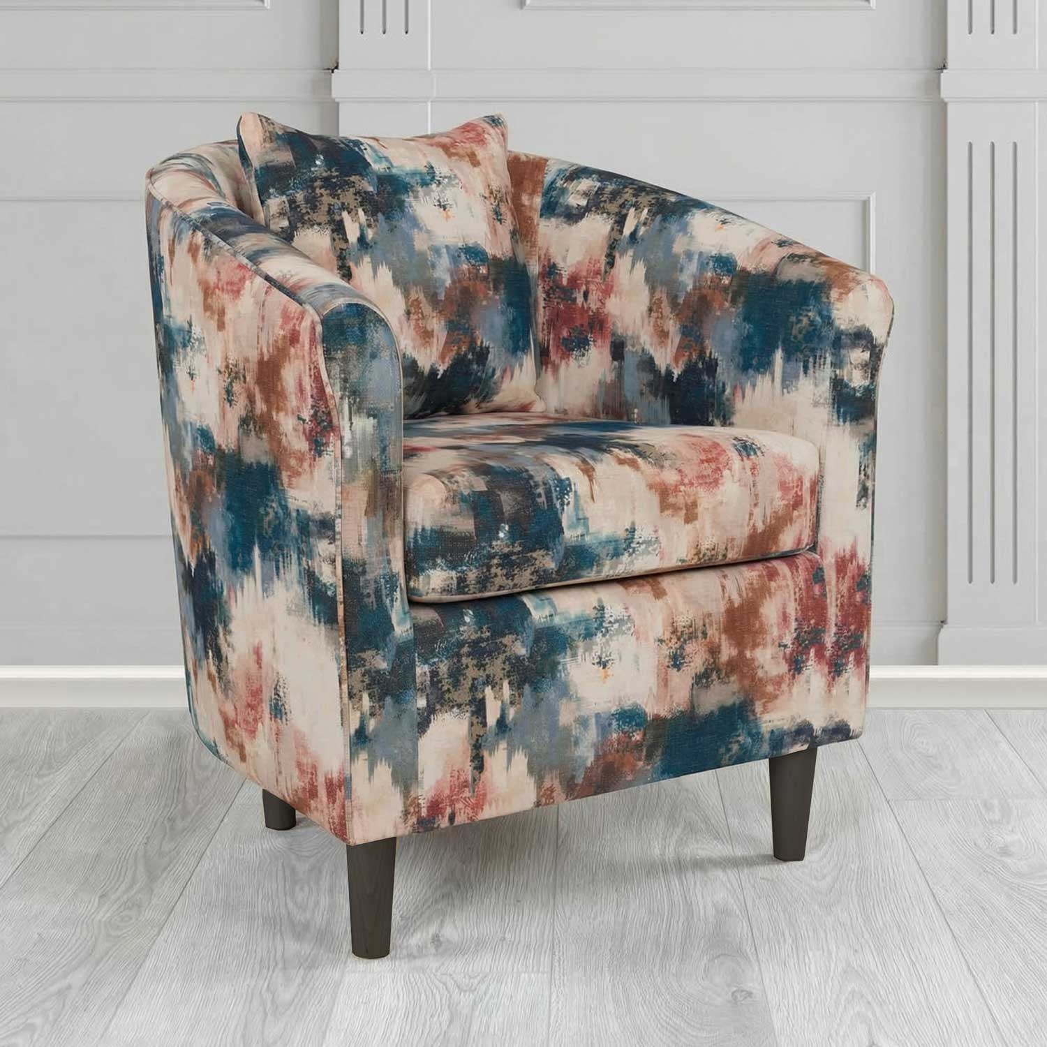 St Tropez Tub Chair in Fryett's Kala Abstract Fabric with Scatter Cushion