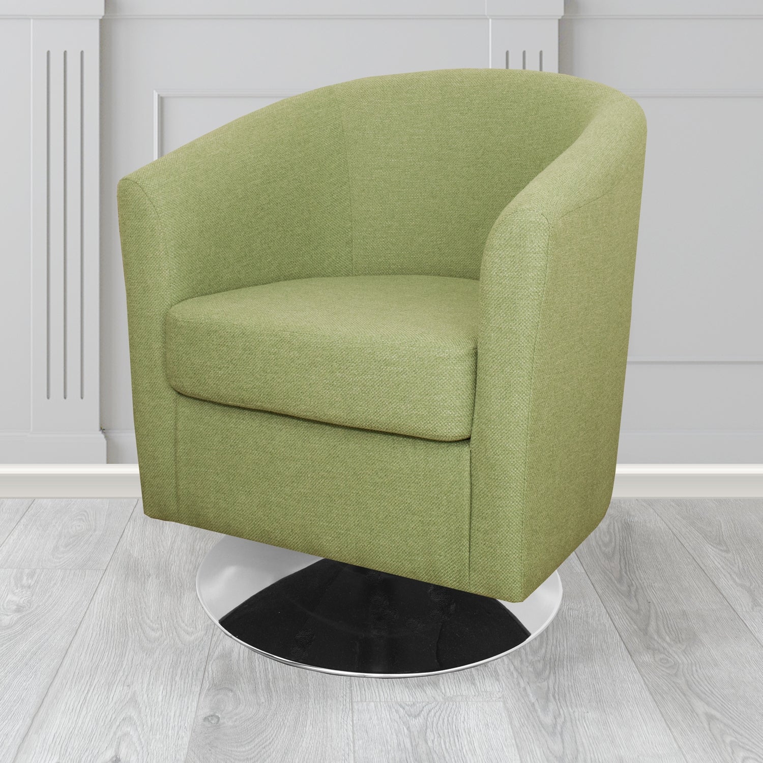 St Tropez Swivel Tub Chair in Crib 5 Garda Lichen GAR2204 Plain Flatweave Fabric