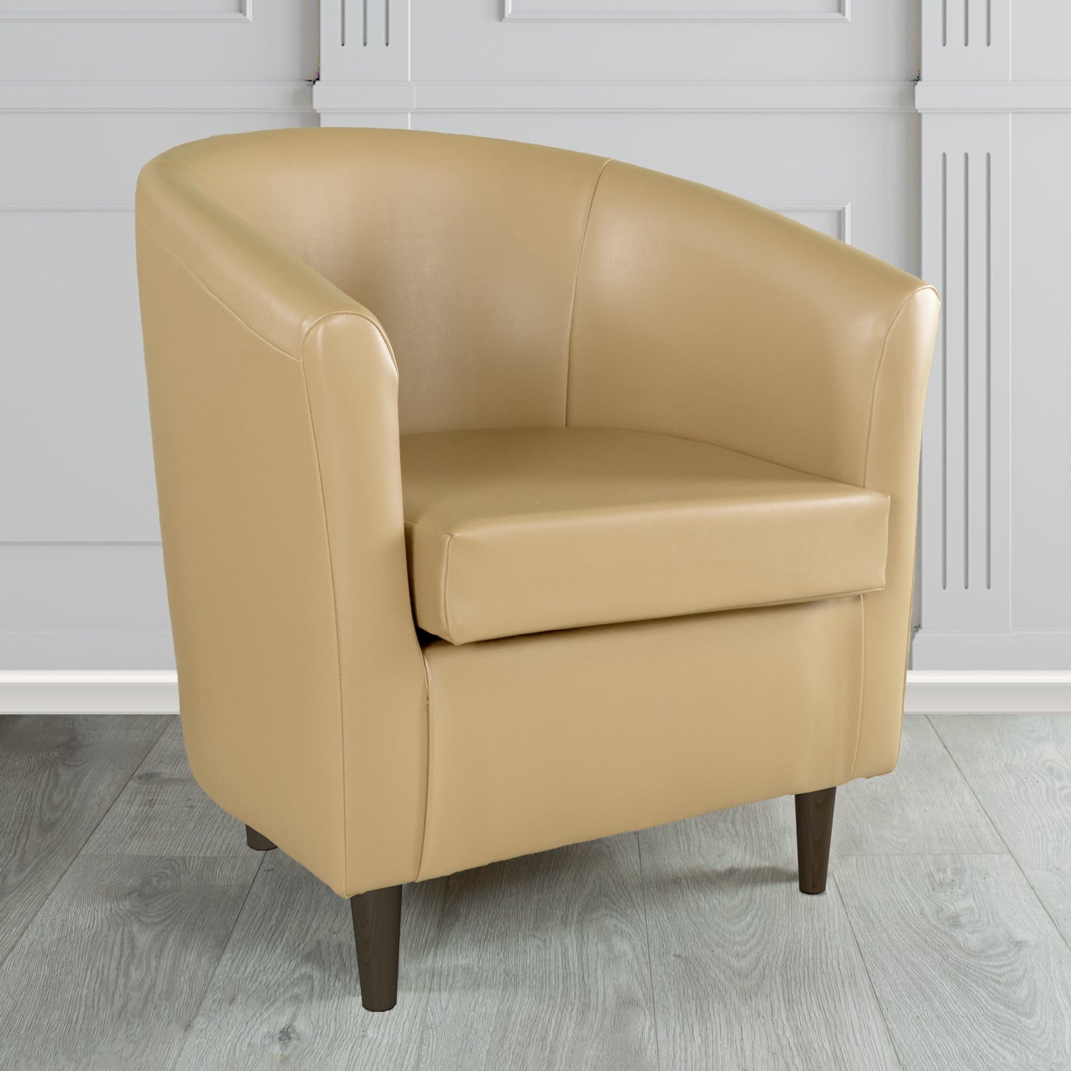 St Tropez Tub Chair in Just Colour Crib 5 Faux Leather with Dark Wood Legs