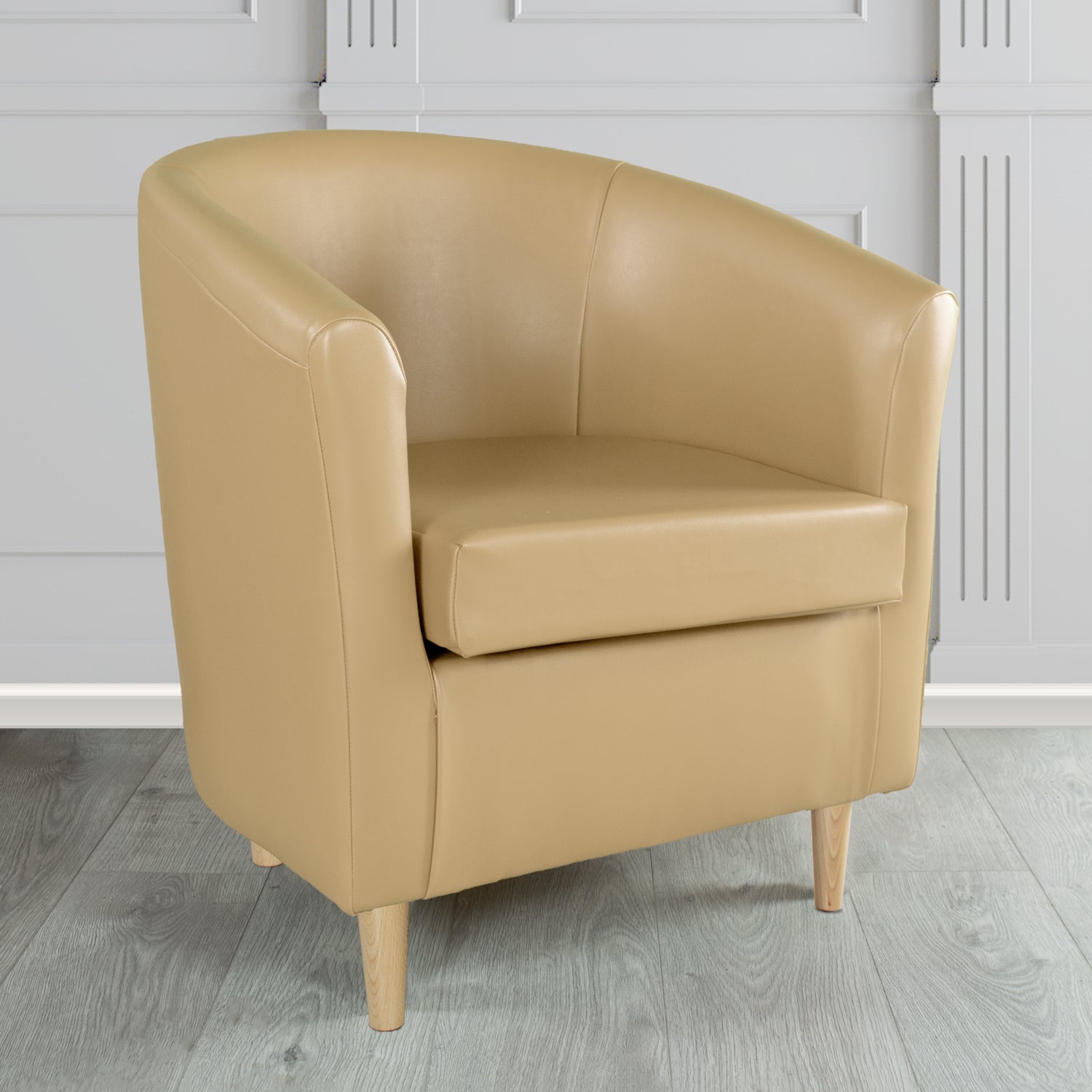 St Tropez Tub Chair in Just Colour Crib 5 Faux Leather with Light Wood Legs