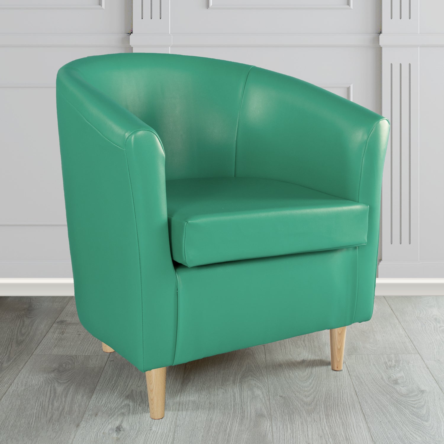 St Tropez Tub Chair in Just Colour Crib 5 Faux Leather with Light Wood Legs