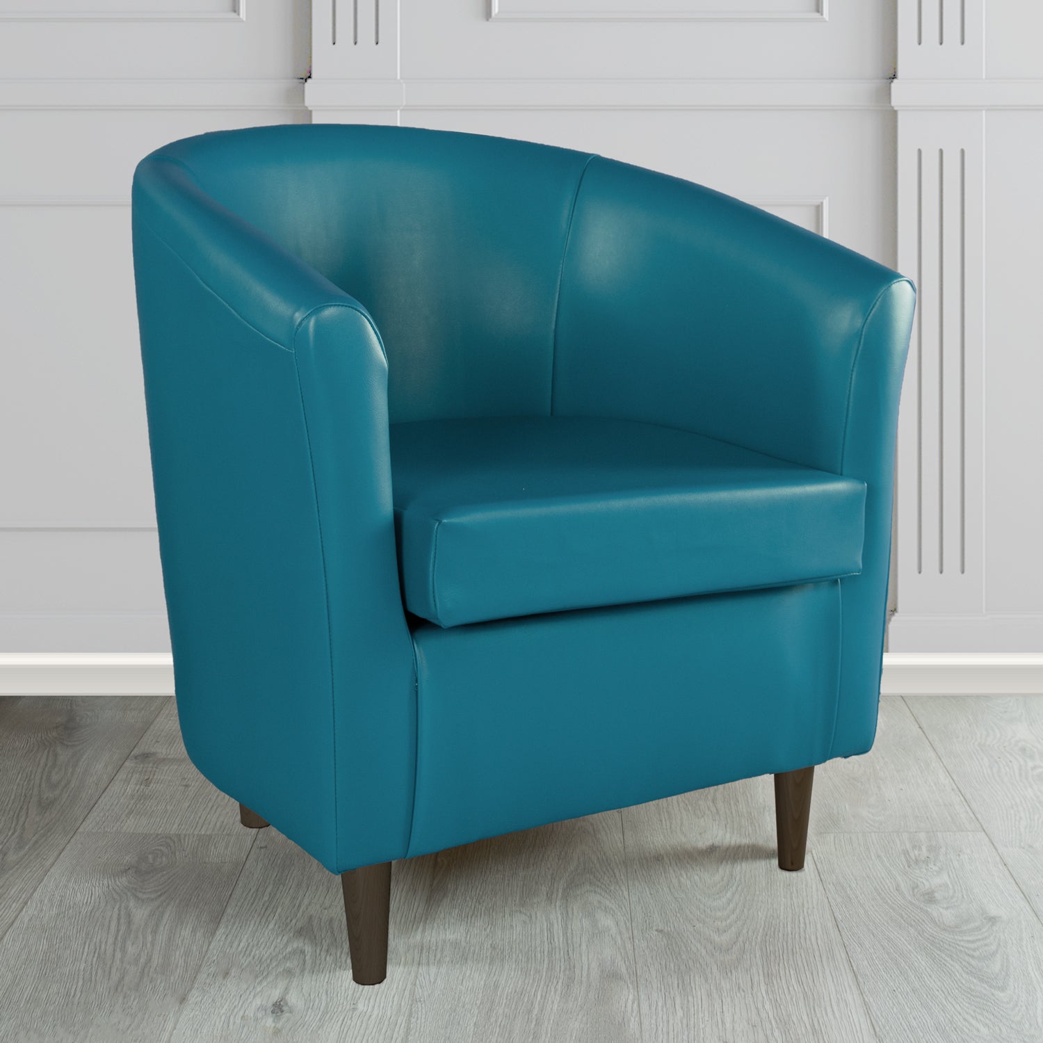 St Tropez Tub Chair in Just Colour Crib 5 Faux Leather with Dark Wood Legs