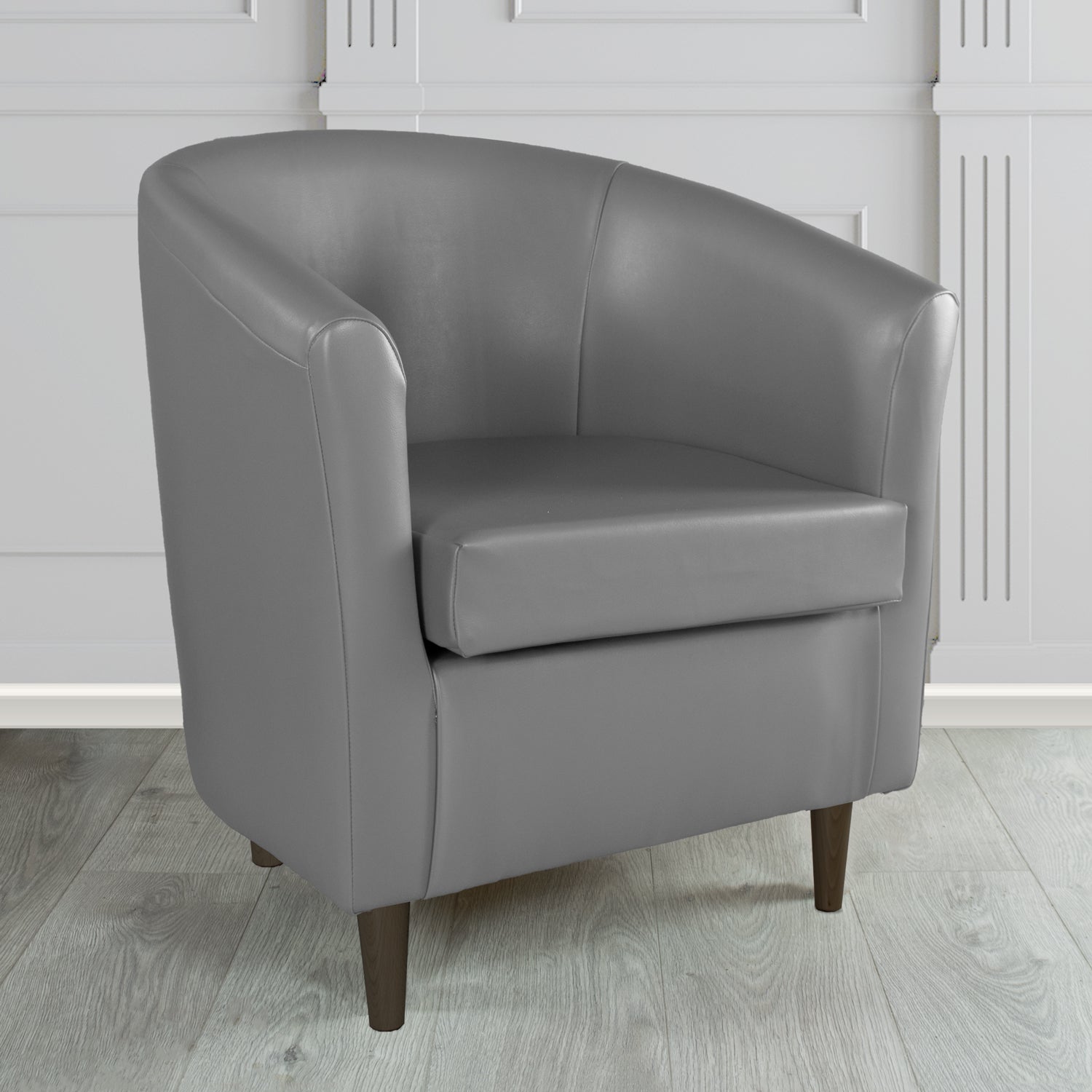 St Tropez Tub Chair in Just Colour Crib 5 Faux Leather with Dark Wood Legs