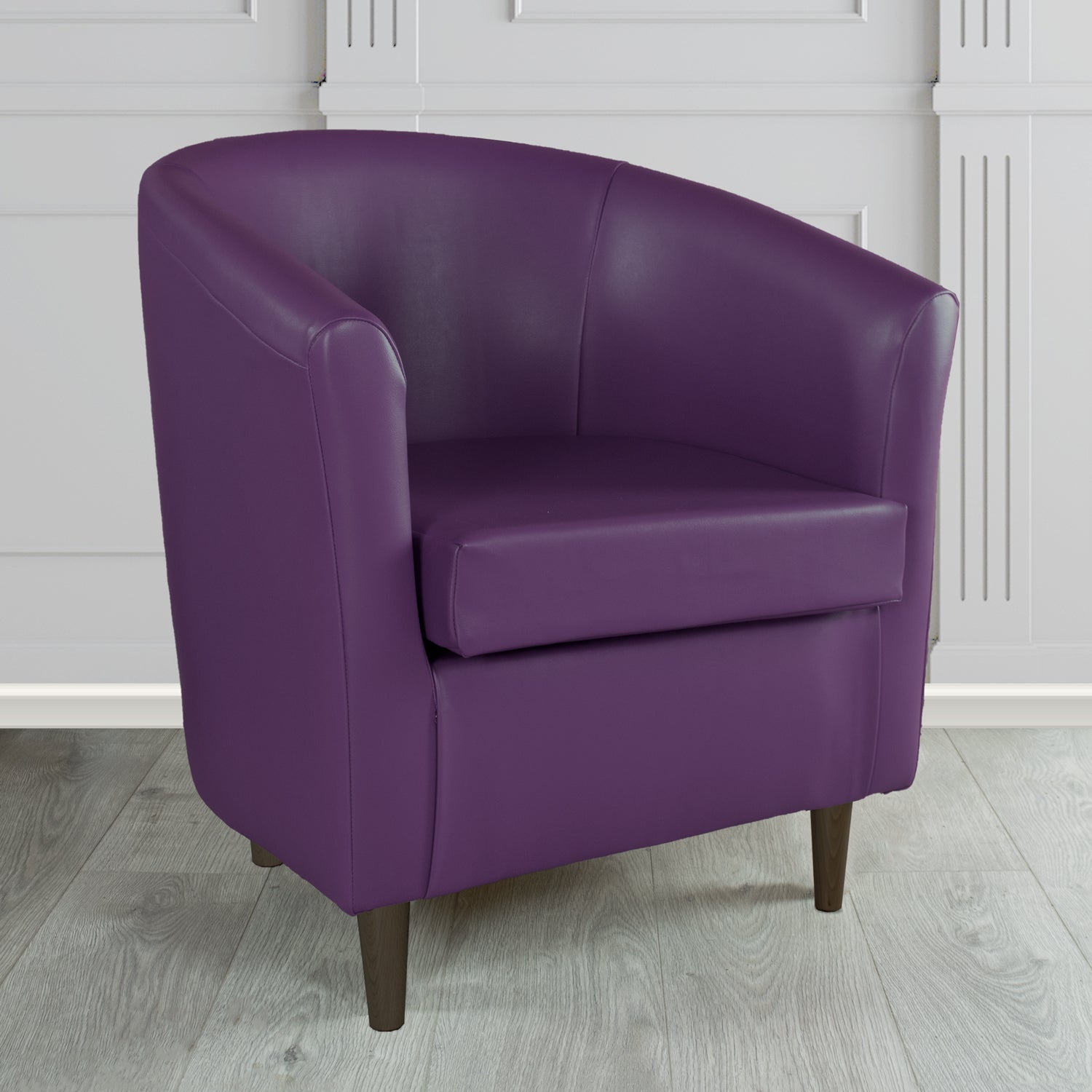 St Tropez Tub Chair in Just Colour Crib 5 Faux Leather with Dark Wood Legs