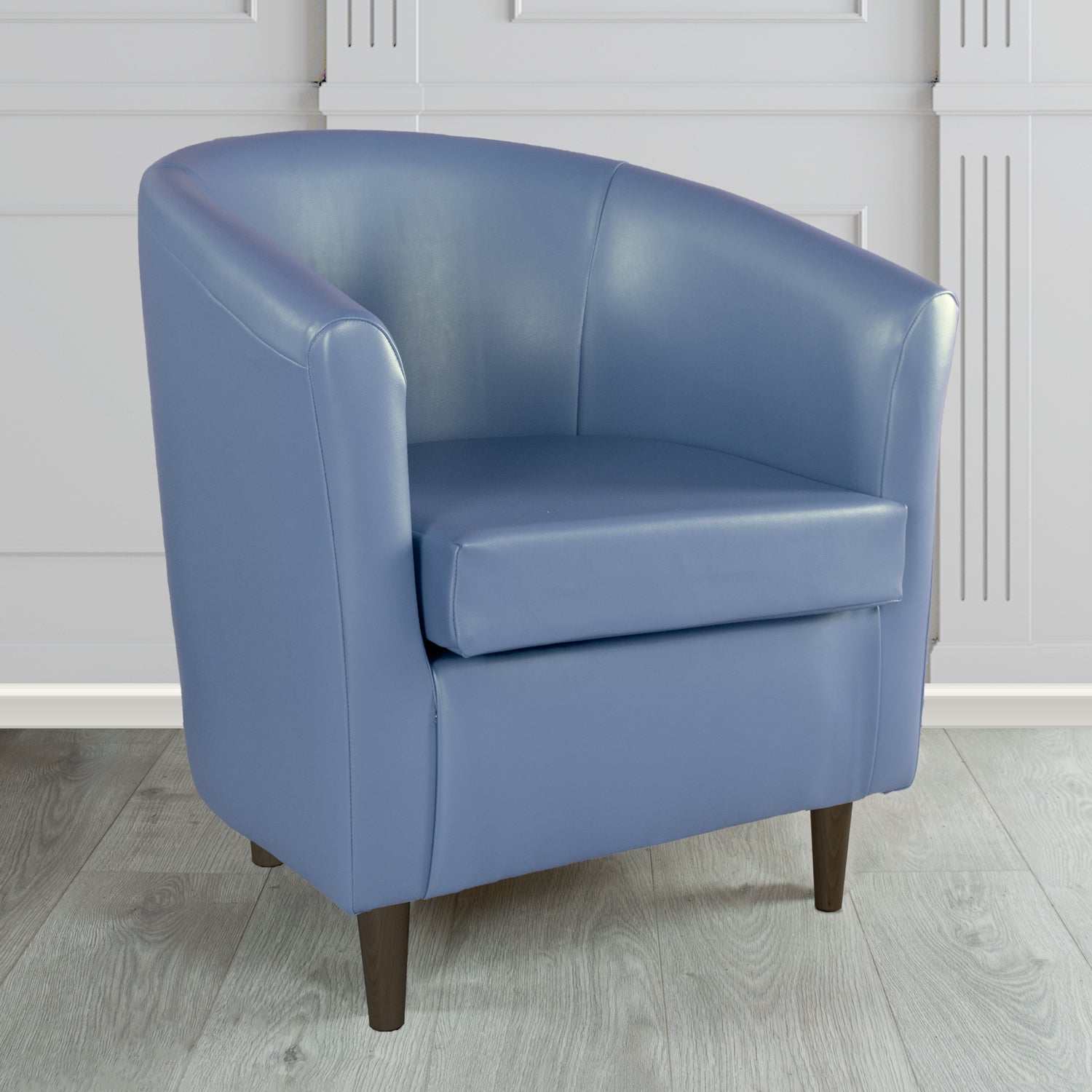 St Tropez Tub Chair in Just Colour Crib 5 Faux Leather with Dark Wood Legs