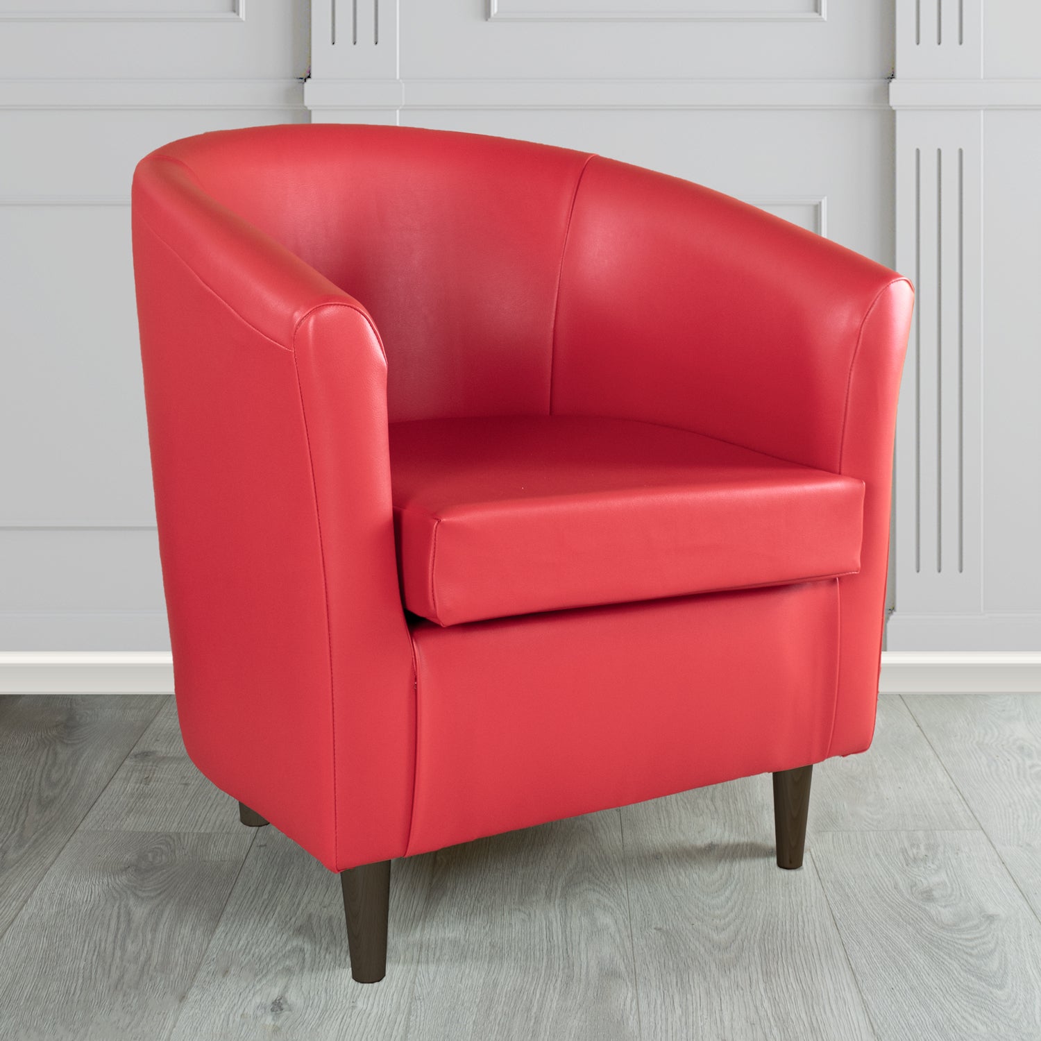St Tropez Tub Chair in Just Colour Crib 5 Faux Leather with Dark Wood Legs