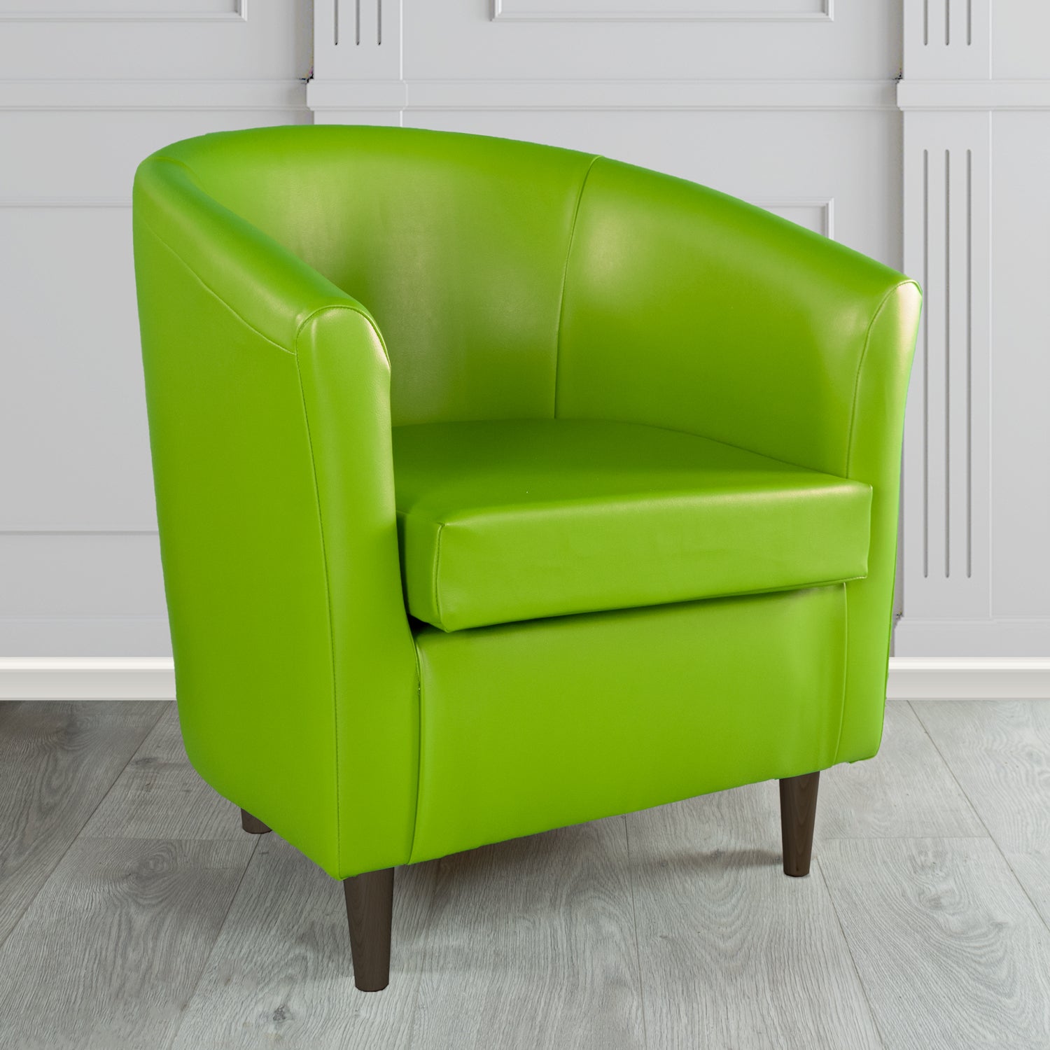 St Tropez Tub Chair in Just Colour Crib 5 Faux Leather with Dark Wood Legs
