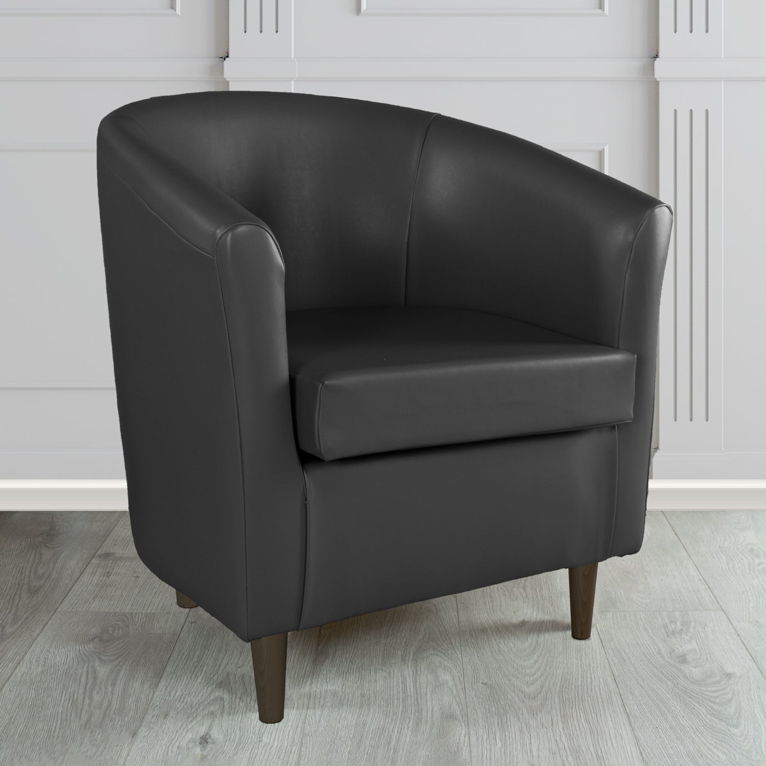 St Tropez Tub Chair in Just Colour Crib 5 Faux Leather with Dark Wood Legs