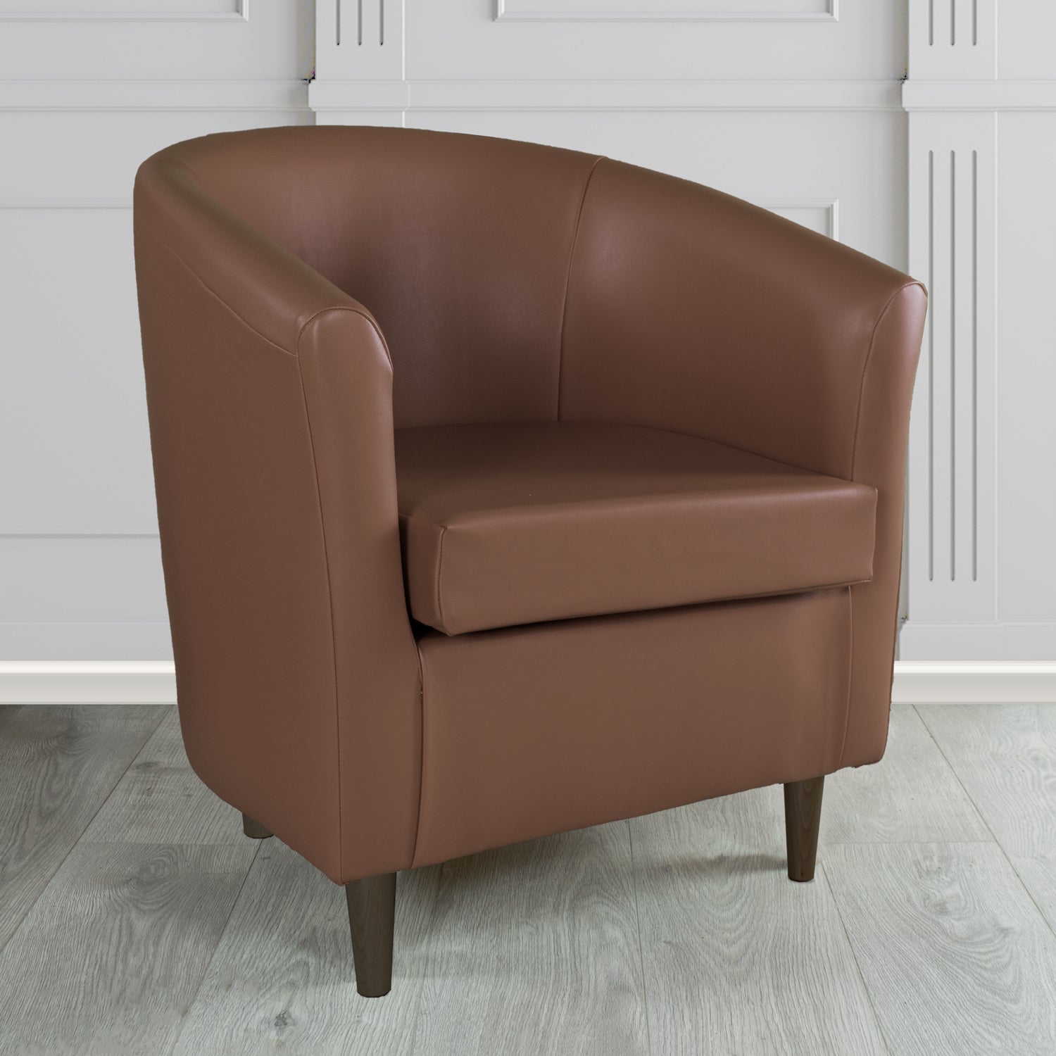 St Tropez Tub Chair in Just Colour Crib 5 Faux Leather with Dark Wood Legs