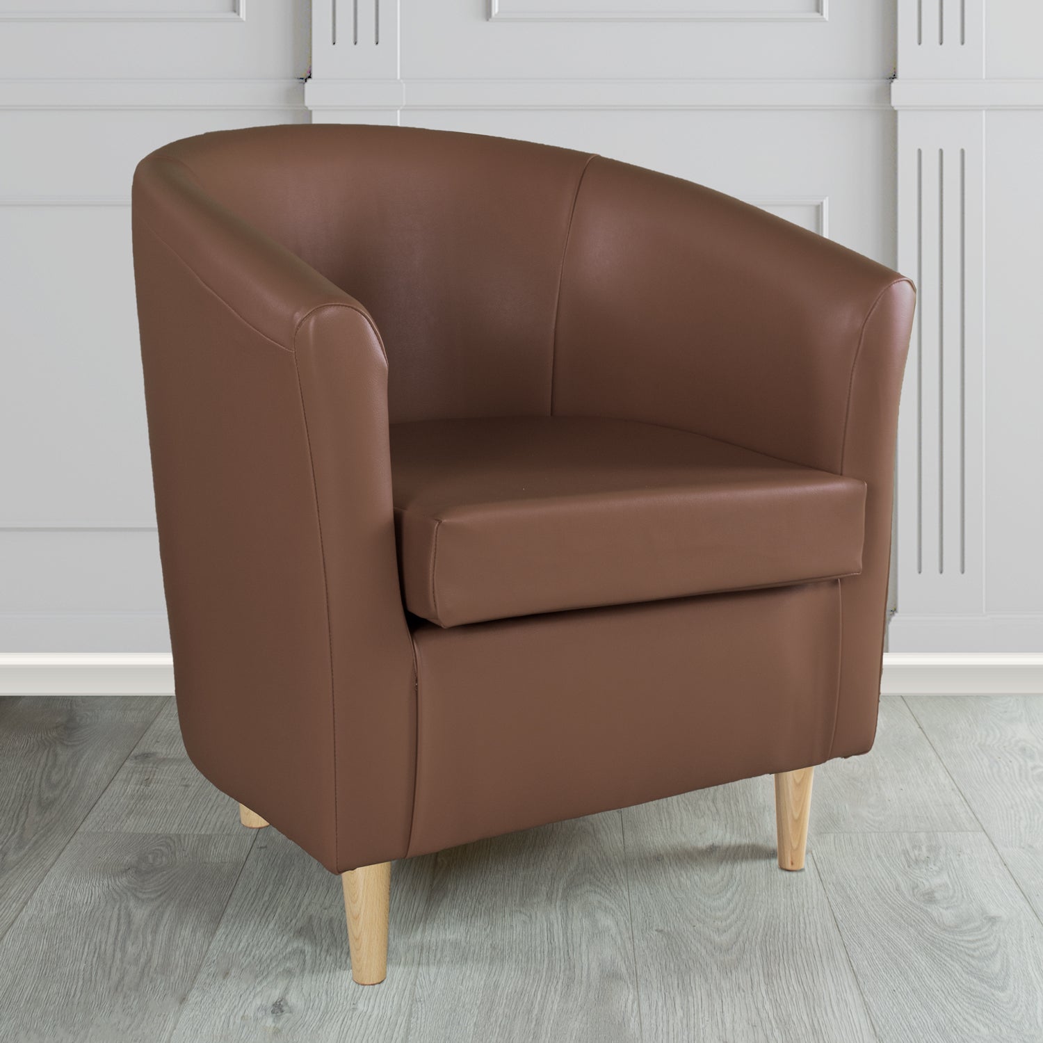 St Tropez Tub Chair in Just Colour Crib 5 Faux Leather with Light Wood Legs