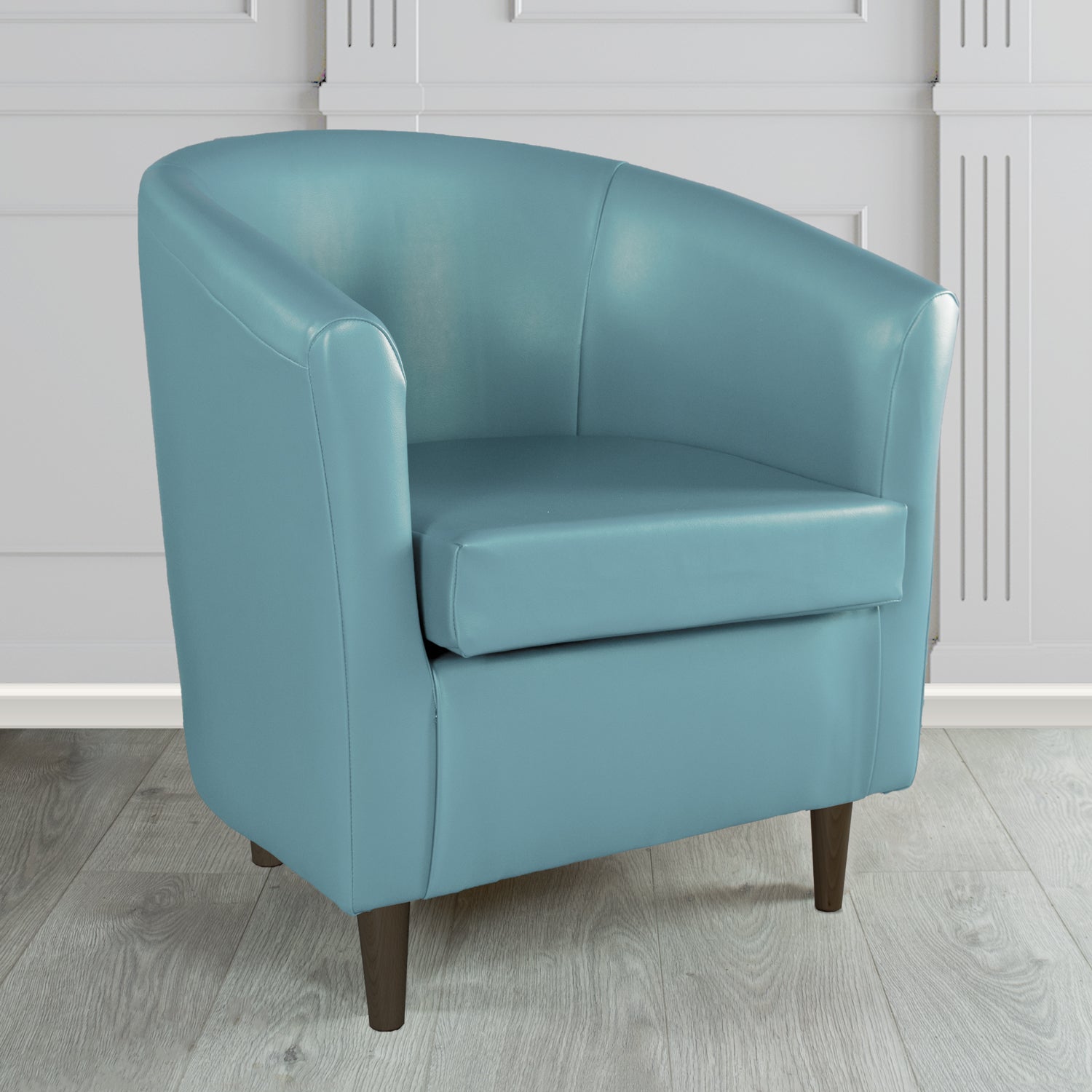 St Tropez Tub Chair in Just Colour Crib 5 Faux Leather with Dark Wood Legs