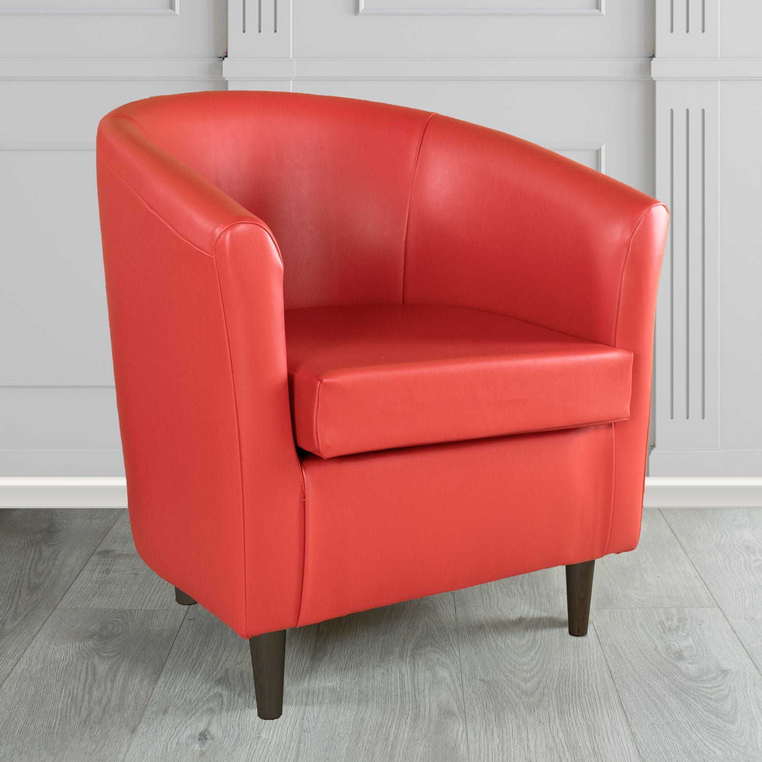 St Tropez Tub Chair in Just Colour Crib 5 Faux Leather with Dark Wood Legs