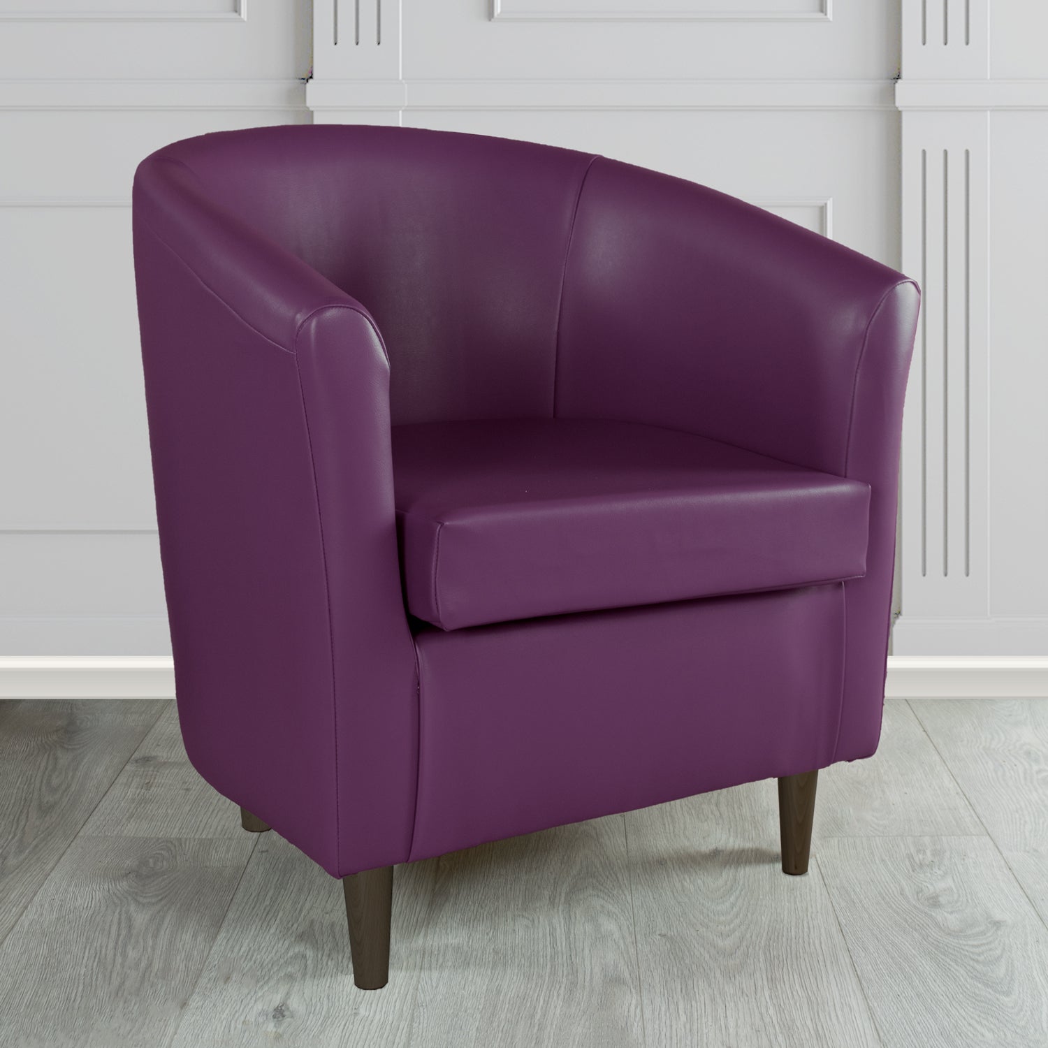 St Tropez Tub Chair in Just Colour Crib 5 Faux Leather with Dark Wood Legs