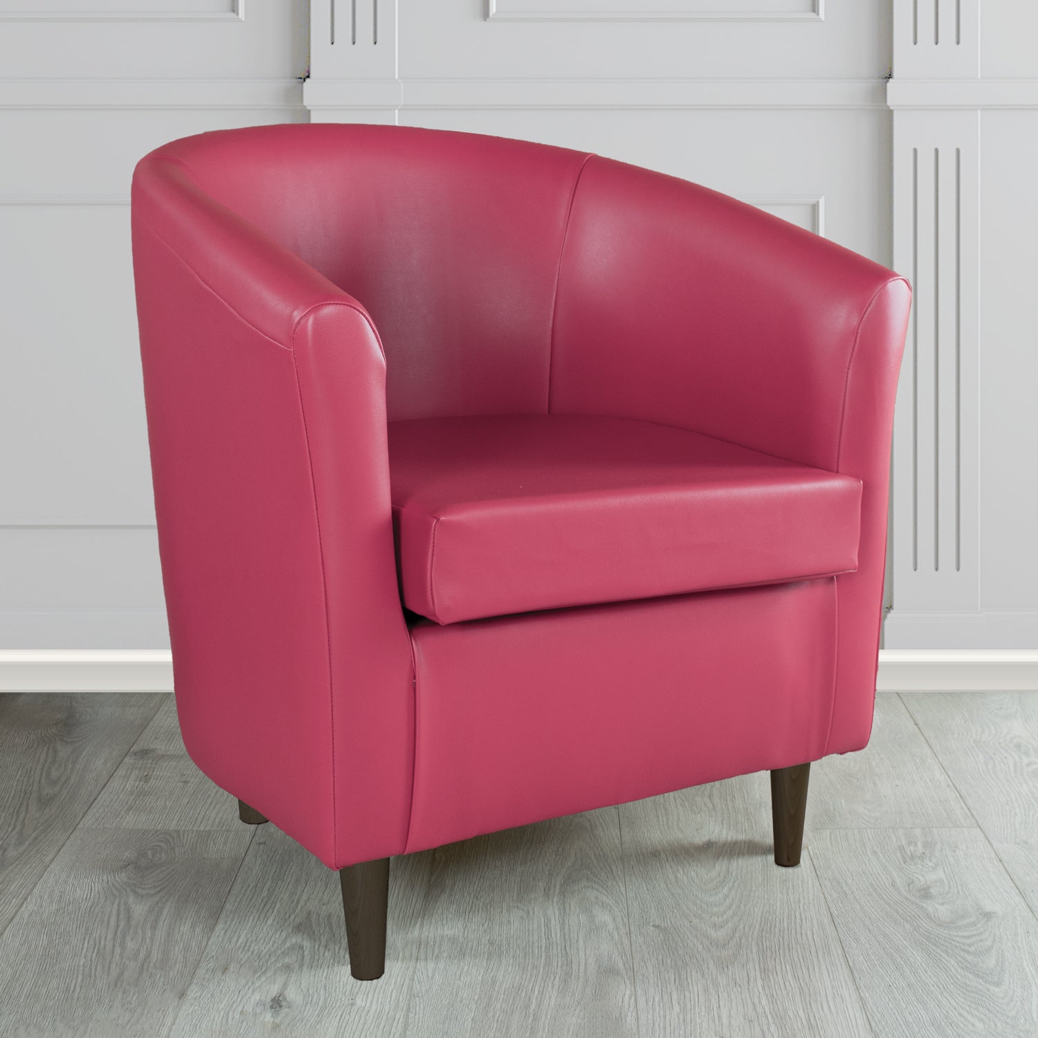 St Tropez Tub Chair in Just Colour Crib 5 Faux Leather with Dark Wood Legs