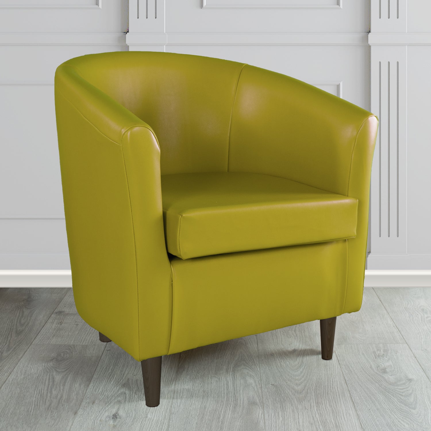 St Tropez Tub Chair in Just Colour Crib 5 Faux Leather with Dark Wood Legs