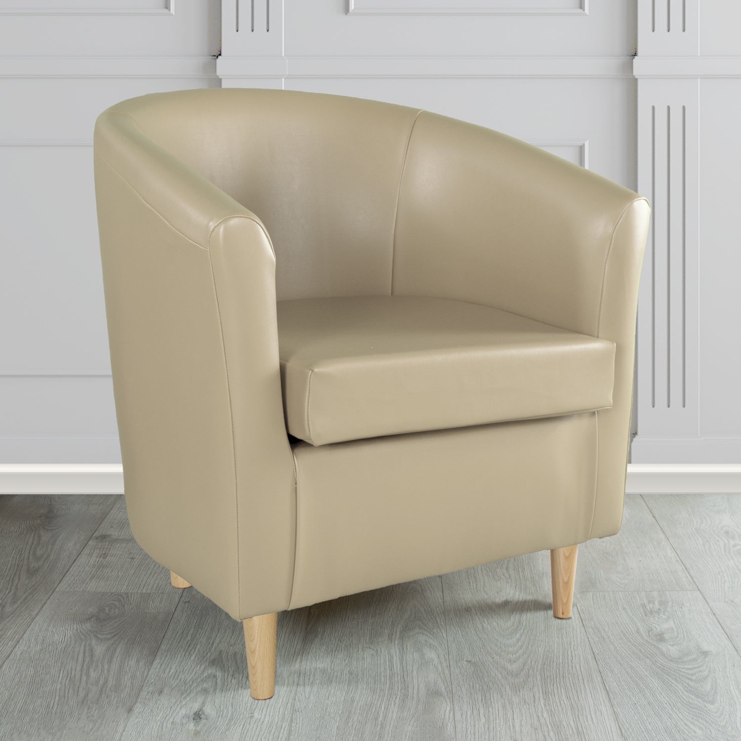 St Tropez Tub Chair in Just Colour Crib 5 Faux Leather with Light Wood Legs