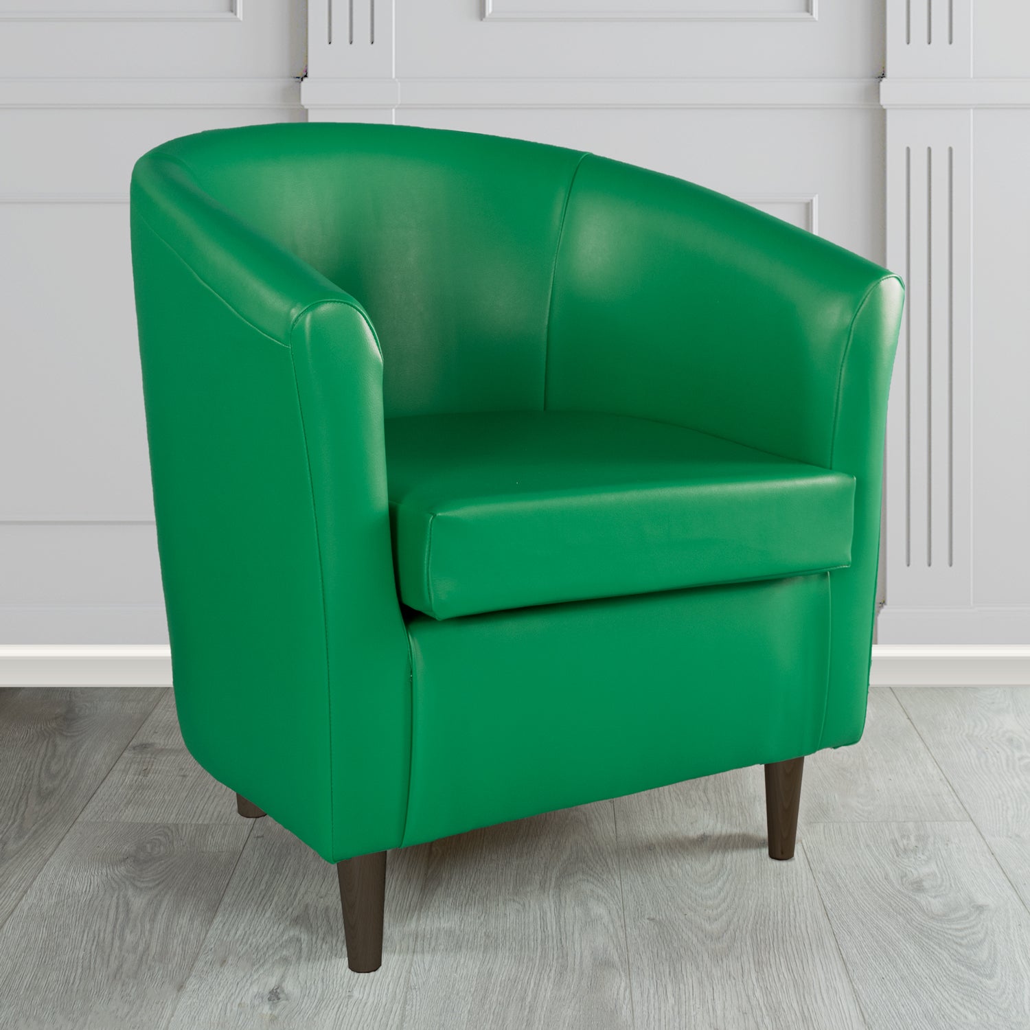 St Tropez Tub Chair in Just Colour Crib 5 Faux Leather with Dark Wood Legs