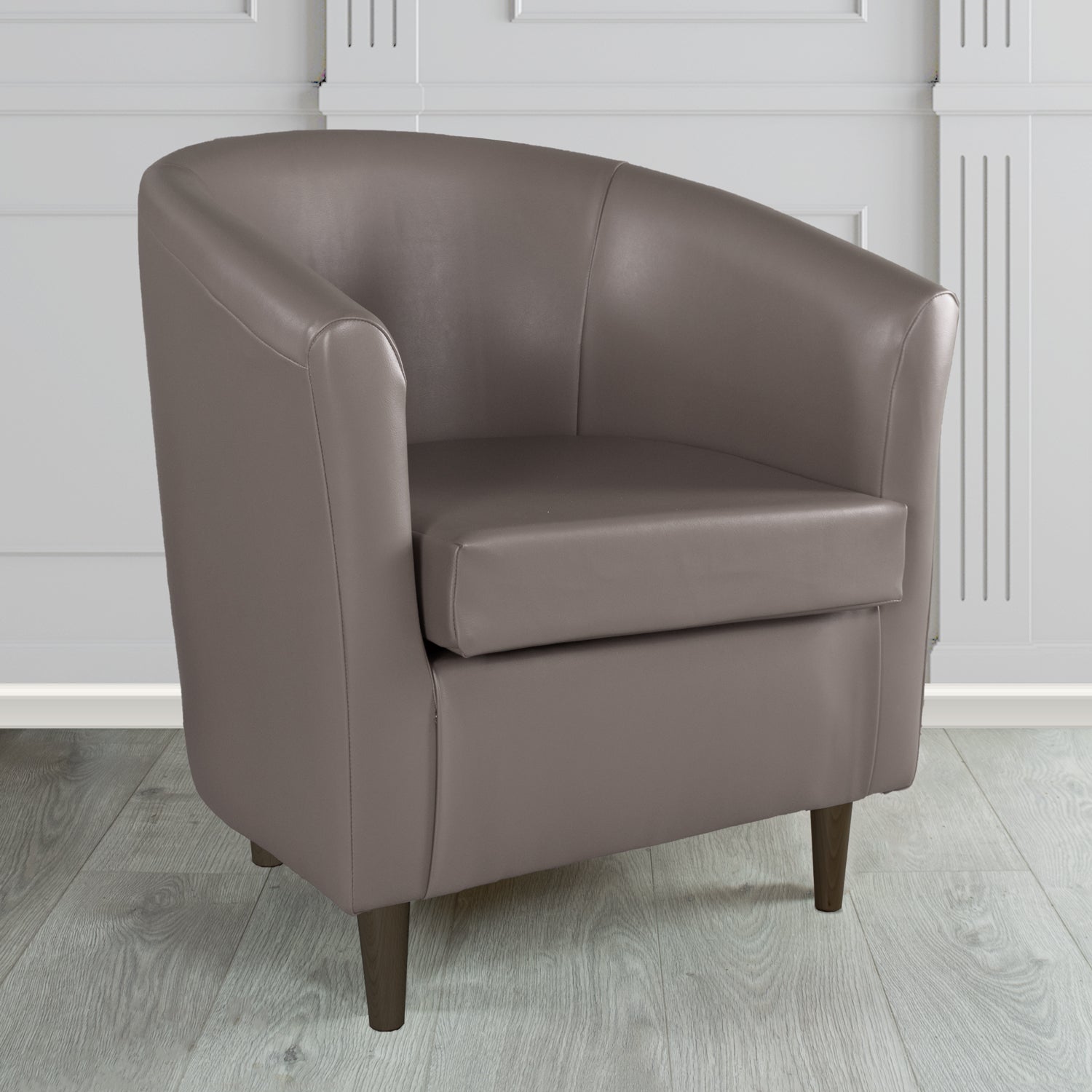St Tropez Tub Chair in Just Colour Crib 5 Faux Leather with Dark Wood Legs